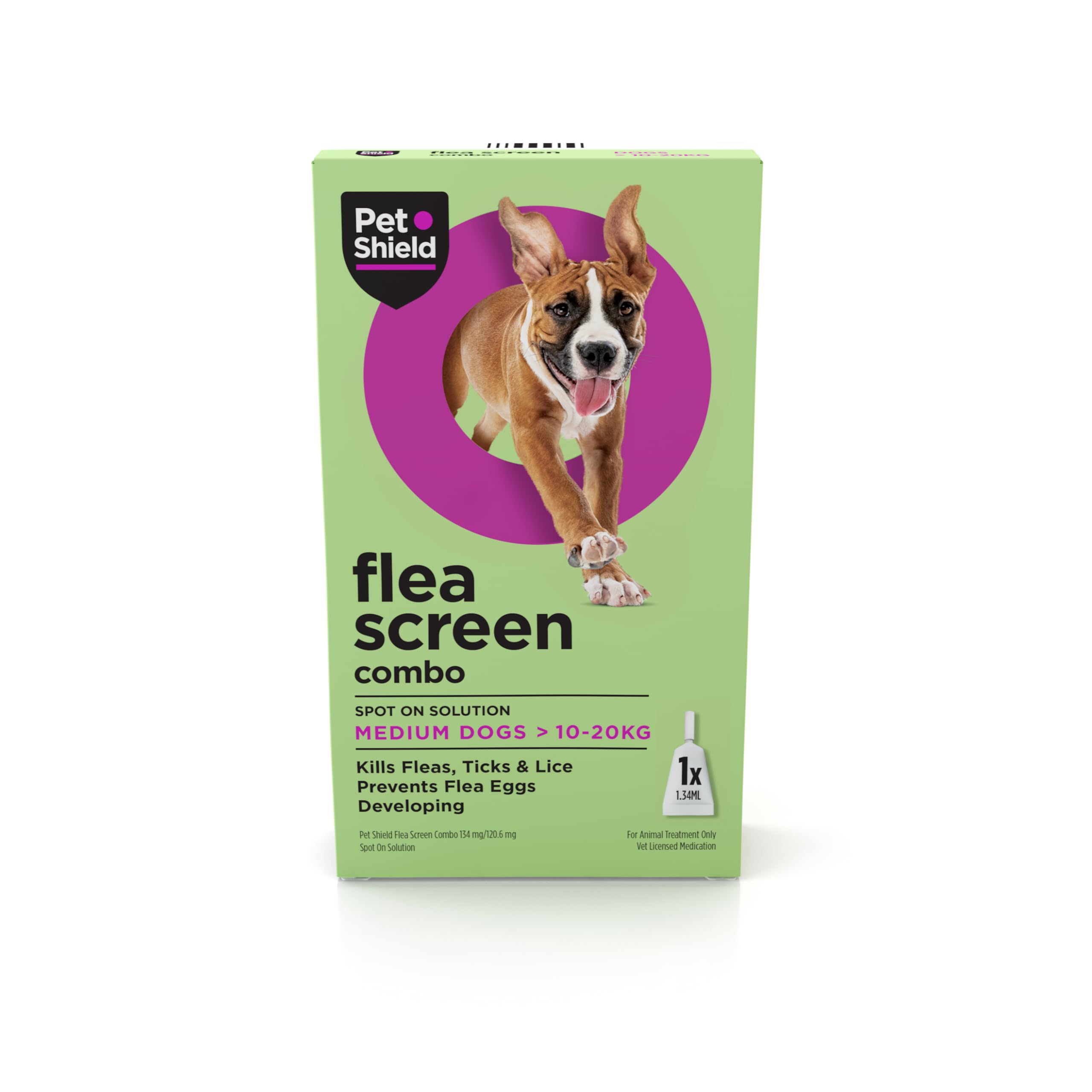 Pet Shield Flea Screen Combo Medium Dog, 1 Pipette - Spot-On Flea Treatment for Medium-Sized Dogs (10-20kg Body Weight) - Kills Fleas, Flea Eggs, Ticks - Provides Up to 8 Weeks Protection
