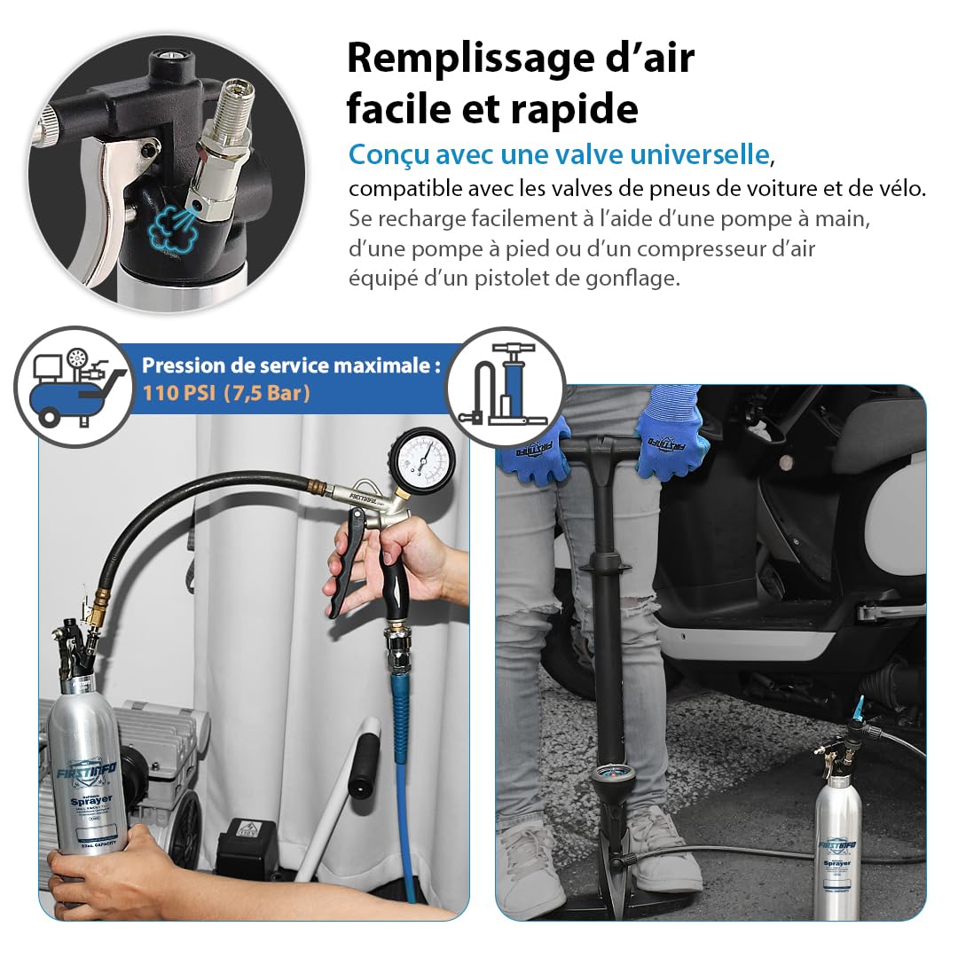 FIRSTINFO Pulvérisateur Aluminium 110 PSI Buse Brume 650 ml A1634