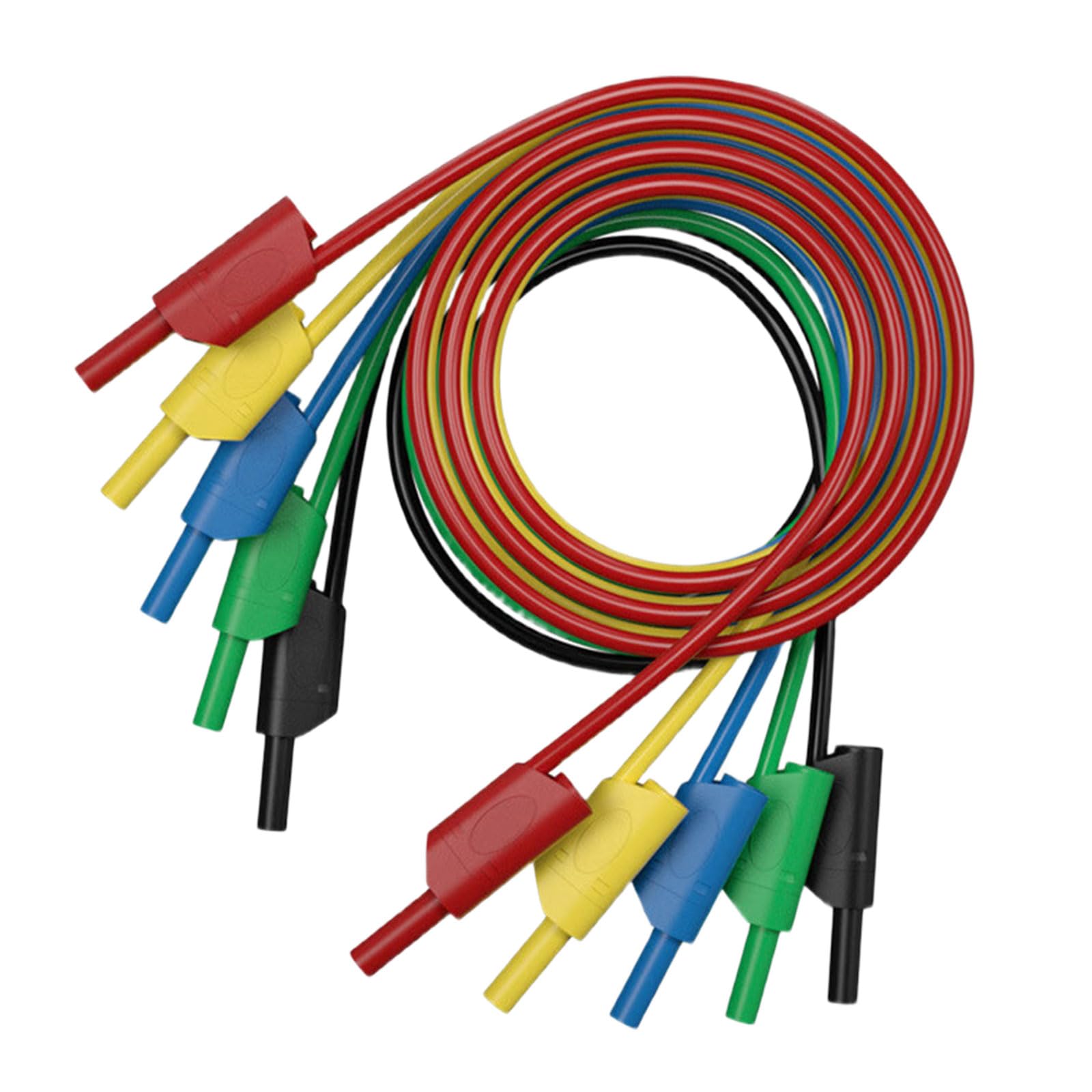 Cavo di prova flessibile in silicone, 5 pezzi, connettore a banana da 4 mm, set di cavi multimetro da 1 metro con design di sicurezza per l'uso con multimetri, cavo di prova per apparecchiature di