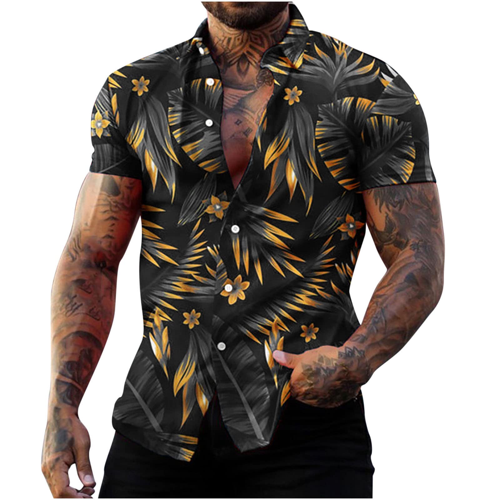 NUSGEAR 2023 Camisas Manga Corta Hombre, Verano Hawaii Impresión Casual Moda Cuello en V Botones Cárdigan T-Shirt Blusas Camisas Camiseta Suelto Original Playa básic Tops Vacaciones