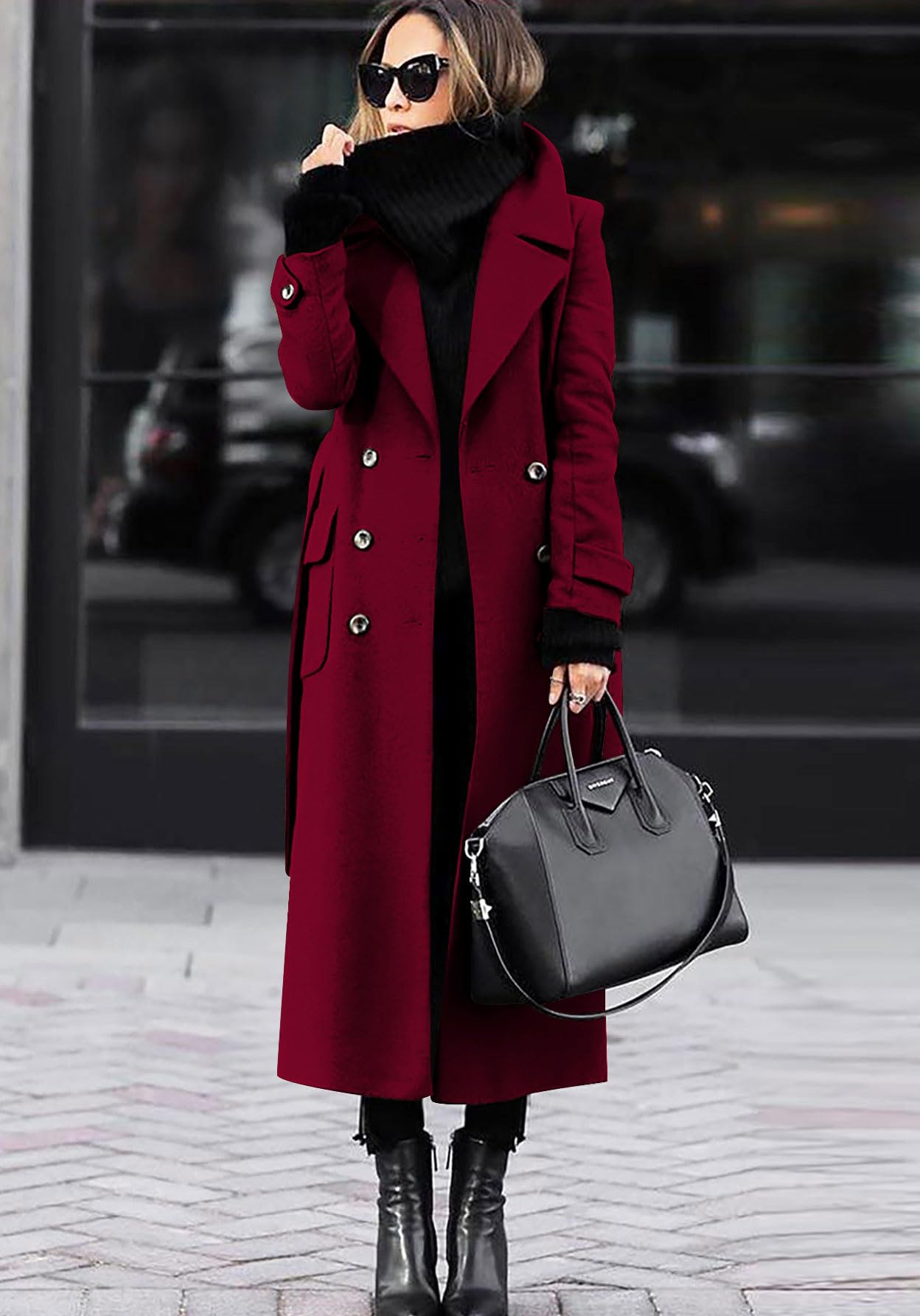 Gabardina de invierno para mujer, de lana con doble botonadura, informal, de manga larga, con cinturón