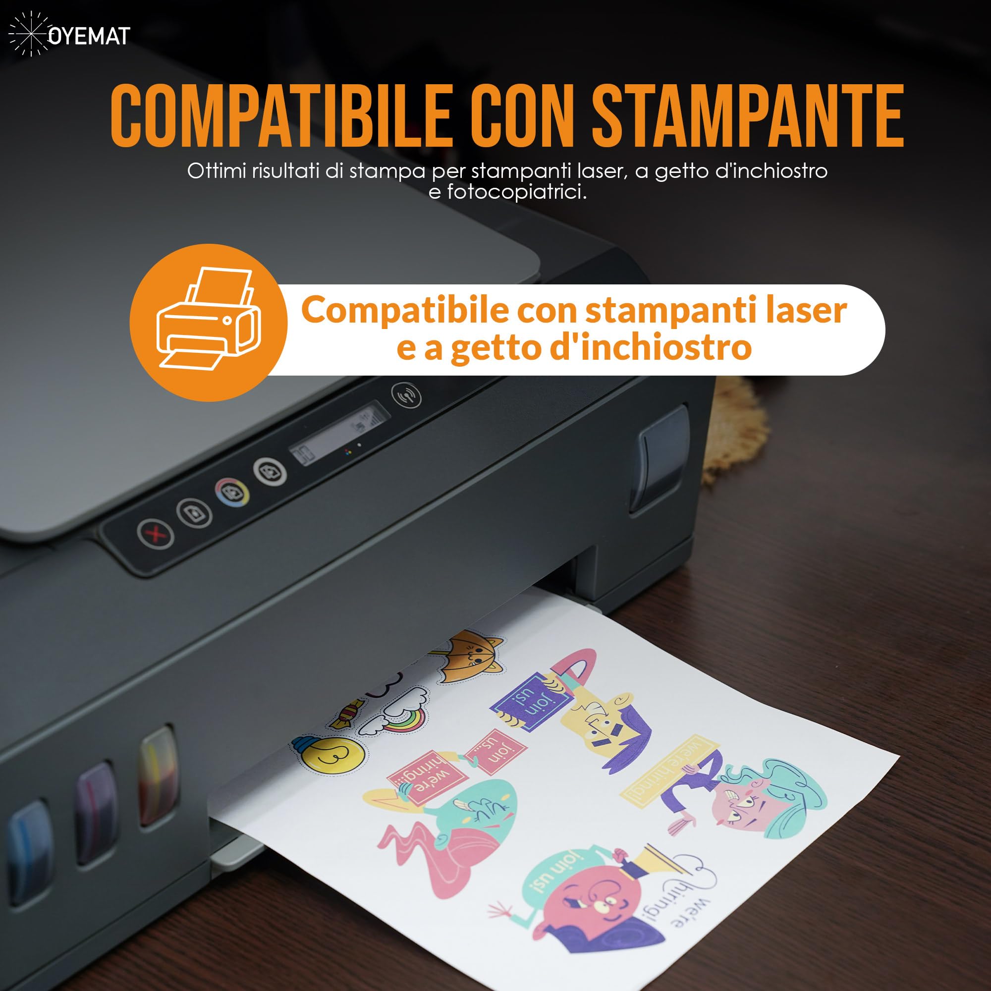 Carta Adesiva A4 50 Fogli 297x210 mm Etichette Stampabili per Stampanti Laser e Getto d'Inchiostro