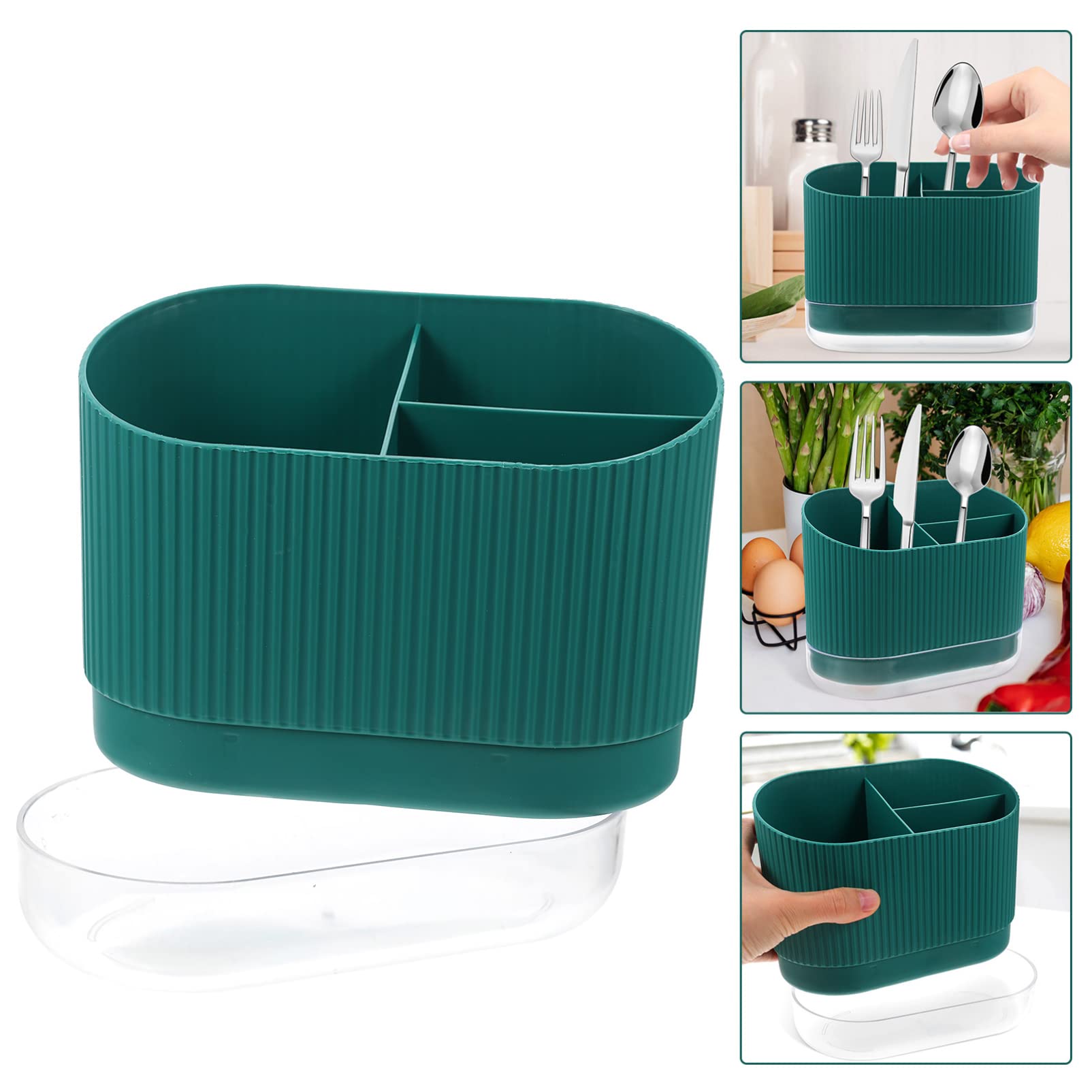 Cabilock Porta Posate Drenante 6.69X5.39X3.54 Pollici Con Base Rimovibile E Scomparti Multipli Per Bacchette Cucchiaio Forchetta Organizer Compatibile Per Cucina Desktop
