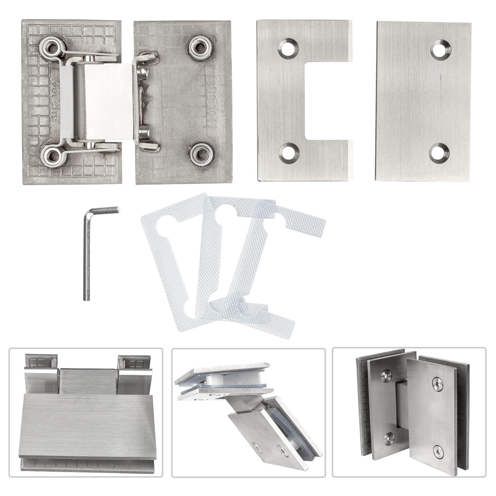 Cokritsm 2PCS Silver Glass Shower Door Hinges 180 Degrees Glass Door Hinges Replacement Parts with Mounting Hardware Stainless Steel Bathroom Gate Clamp for 8-12mm Glass - Image 3