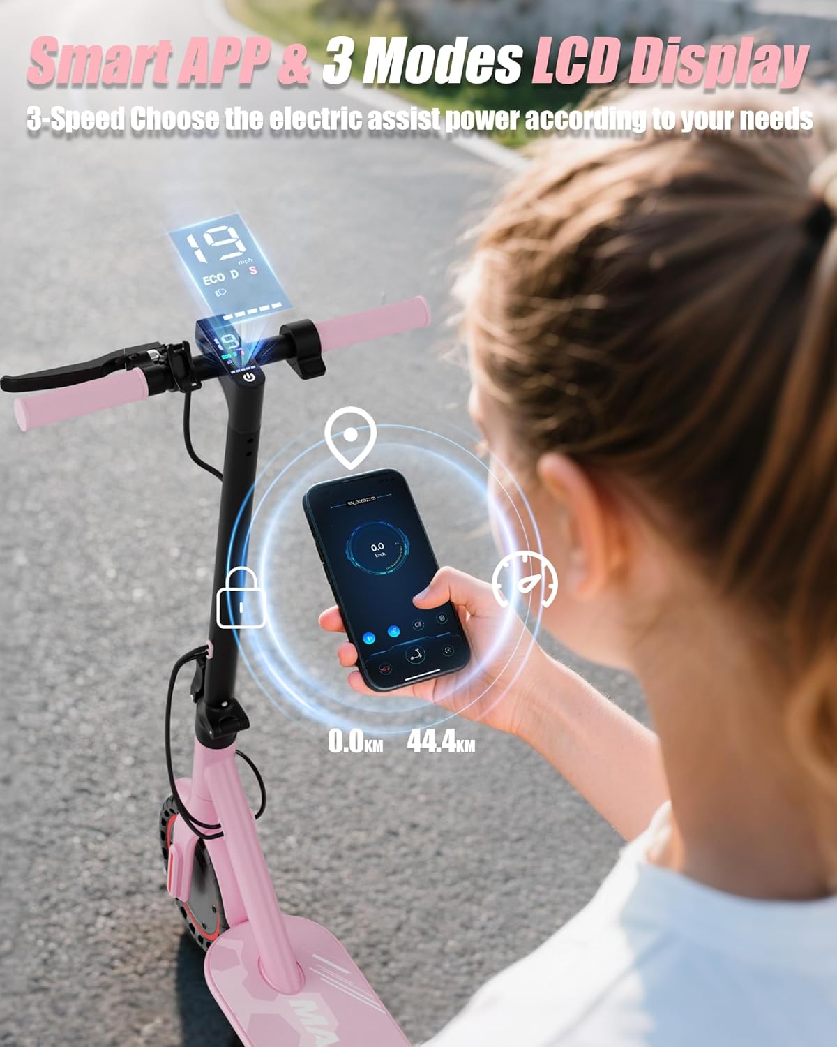 Electric Scooter, 6.5“/8.5" /10" /14" Tire, 9/16/19/22 Mph Top Speed, 10/12/16/21/27/28/49/50 Miles Long Range, Folding Escooter for Adults and Kids with Seat Bag, Dual Braking, Dual Suspension, App