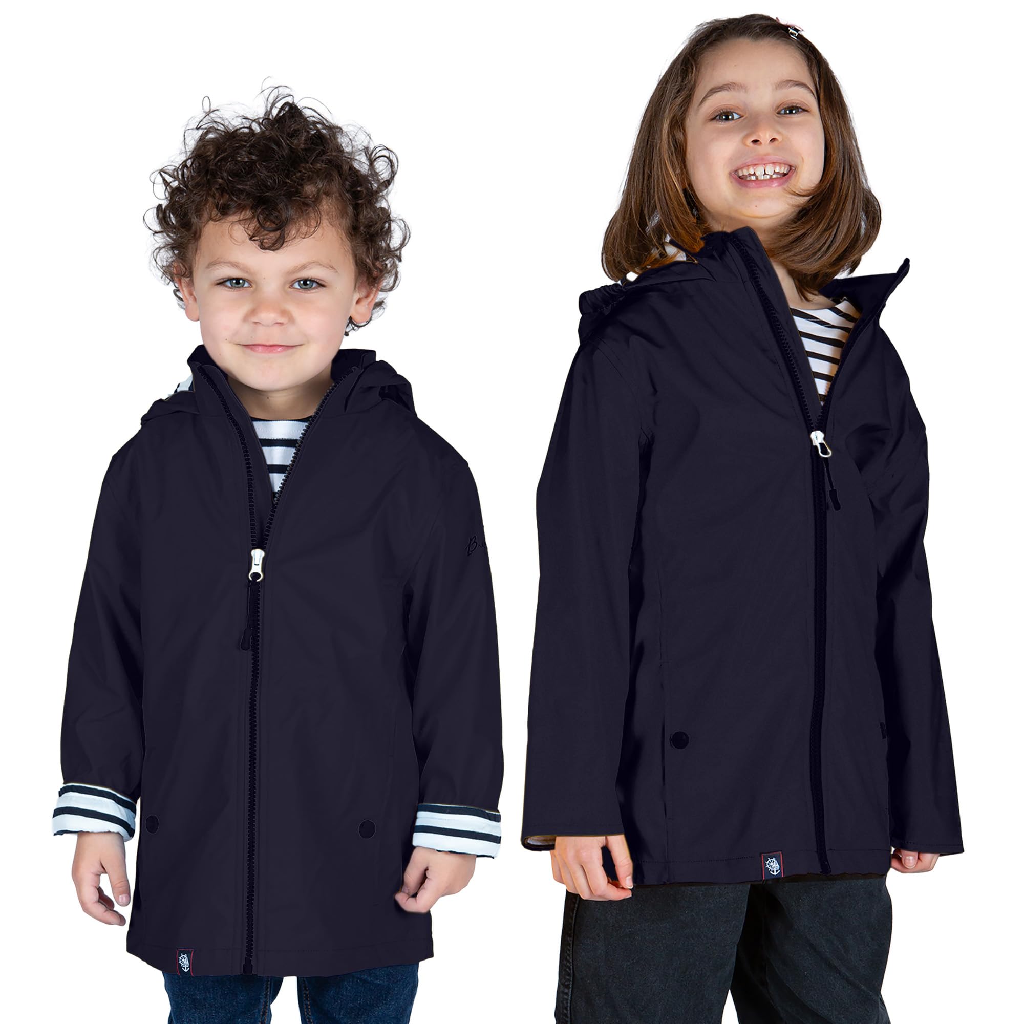 Breizh Ocean - Impermeabile Bambino Ragazzo o Ragazza, Da 1 a 14 anni, Marchio Francese LANNION, Giacca Impermabile Bambino con Interno A Righe con Cappuccio Elasticizzato - Disponibili Taglie Grandi