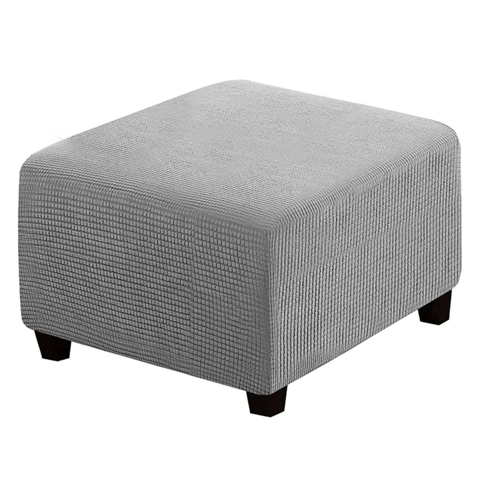 qiden Square Footstool Cover Stretch Ottoman Cover Plush, 10% Thicker Large Stretch Pouffe Cover Anti-Slip Foot Stool Jacquard Slipcovers With Elastic Bottom, Machine Washable-Light gray-X-Large