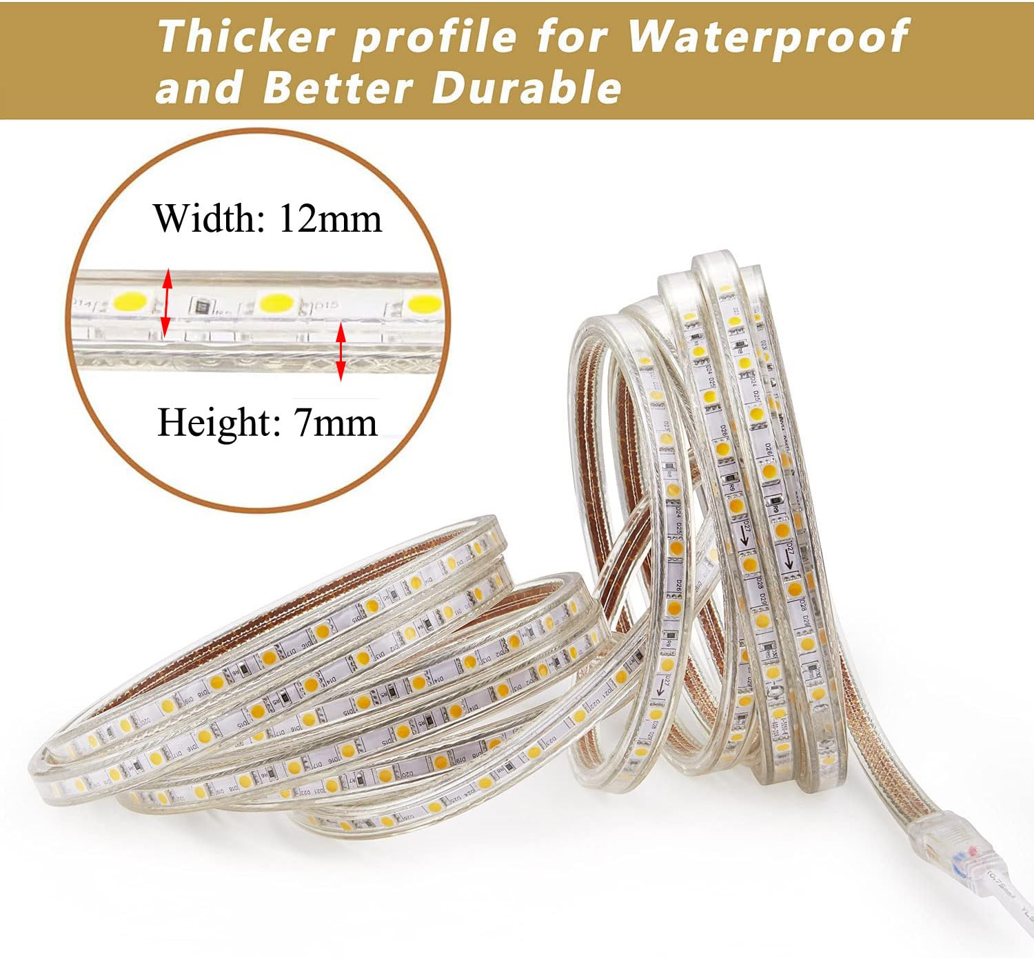 Striscia LED con Interruttore, Striscia LED 220v senza Trasformatore, Impermeabile IP65 LED Striscia Adesiva Strip LED, 20M, Bianco