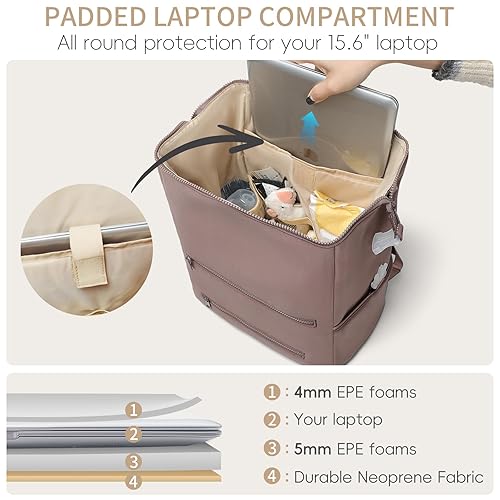 Miniatura 5 de Mochila para pañales, bolsa grande de neopreno para niños y niñas con 15 organizadores de bolsas de pañales, 2 bolsillos aislados, cambiador,