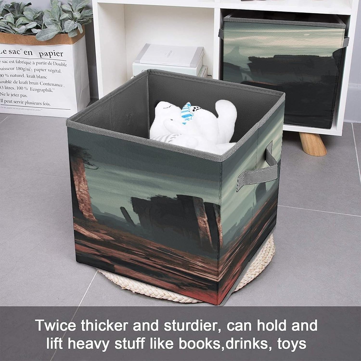 Ruins Fabric Bins Storage Basket Square Baskets | Storage Bin with Double Handles,Cube Collapsible Organizers for Organization,Closet,Shelves,Offices