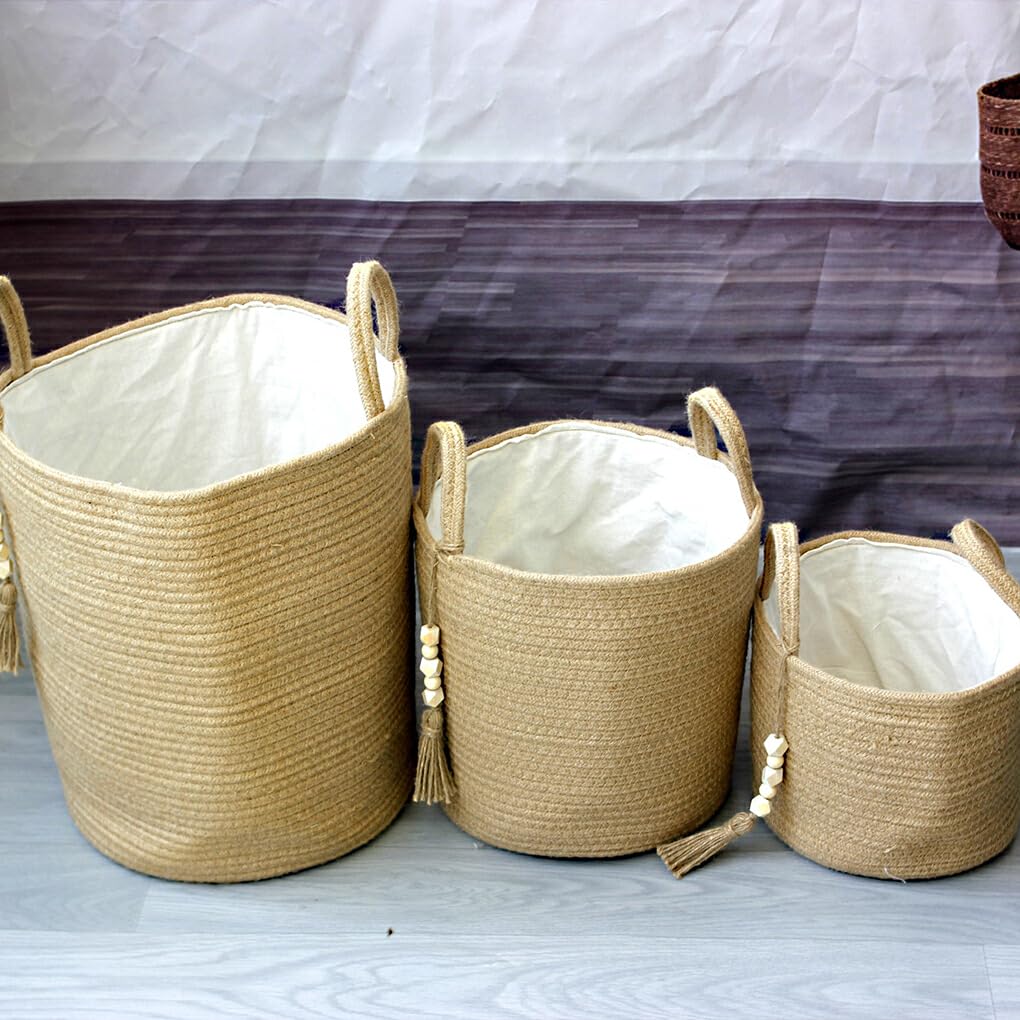 MRKU Cesta de Almacenamiento para Cocina, Tejida con Cuerda de algodón y Tela para Ropa Sucia.