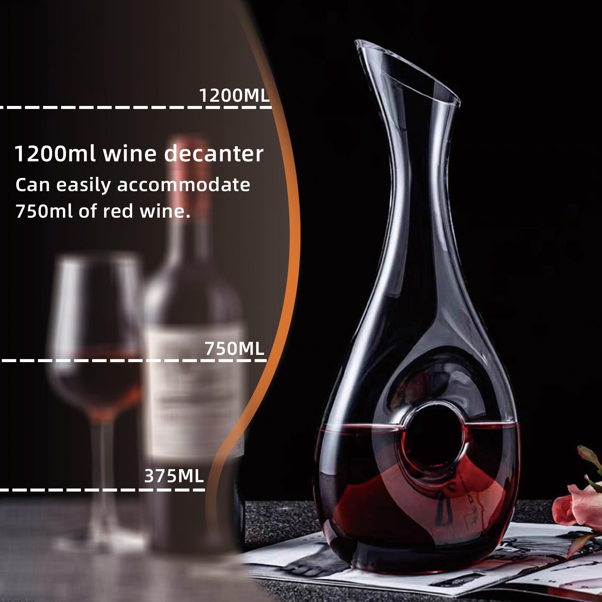 Karafka do wina czerwonego 1,2 l, bezołowiowa dekanter do wina, ręcznie robiony, czerwone wino, dekantery, dla miłośników wina, prezent