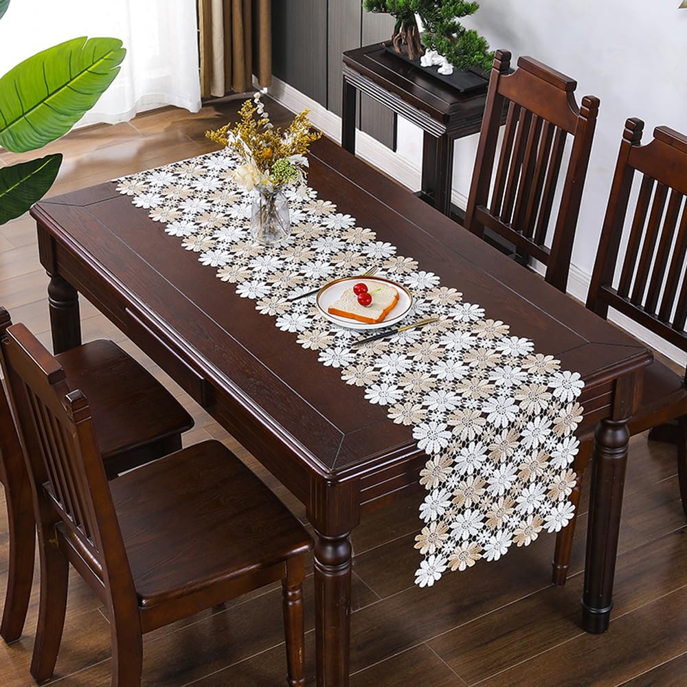 Gsrhzd Runner Tavola Moderno, 45 x 240CM Bianco Pizzo Delicato Runner Tavola, Lavabile, per Sala da Pranzo, Feste, Festività, Decorazione