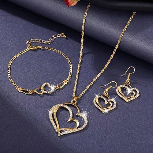 Miniatura 4 de Collar con dije de doble amor con diamantes de oro y plata juego de joyas de boda para mujer dorado talla única
