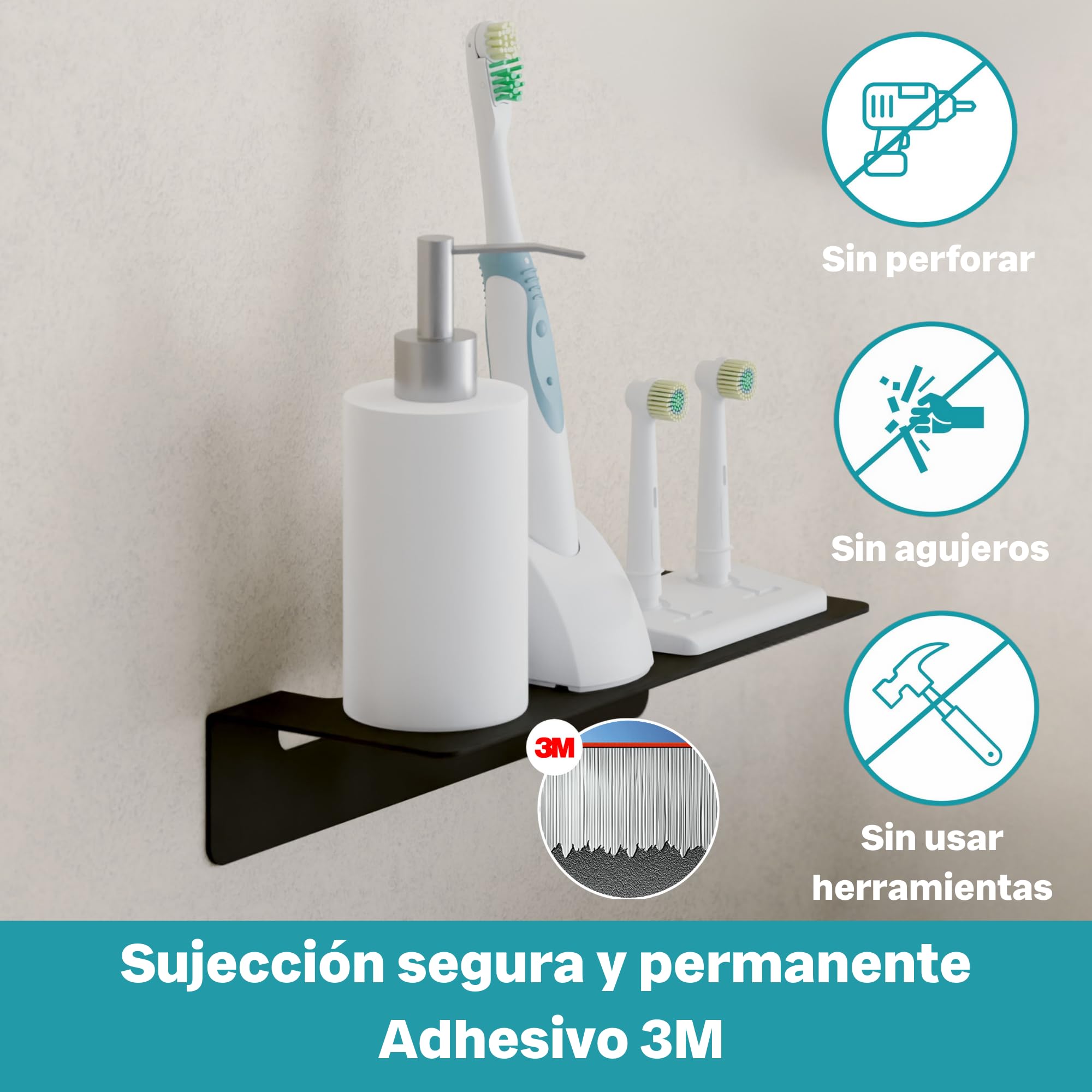 WEISSENSTEIN Repisa baño Acero Inoxidable - Balda Adhesiva 24 cm - sin Taladro - Negra