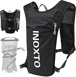 INOXTO Mochila de Colete de Hidratação para Corrida, Pacote Leve e Isolado com Bolsa de Bexiga de Água de 1,5L para Caminhada, Trilha, Corrida, Ciclismo, Maratona para Mulheres e Homens (Preto)