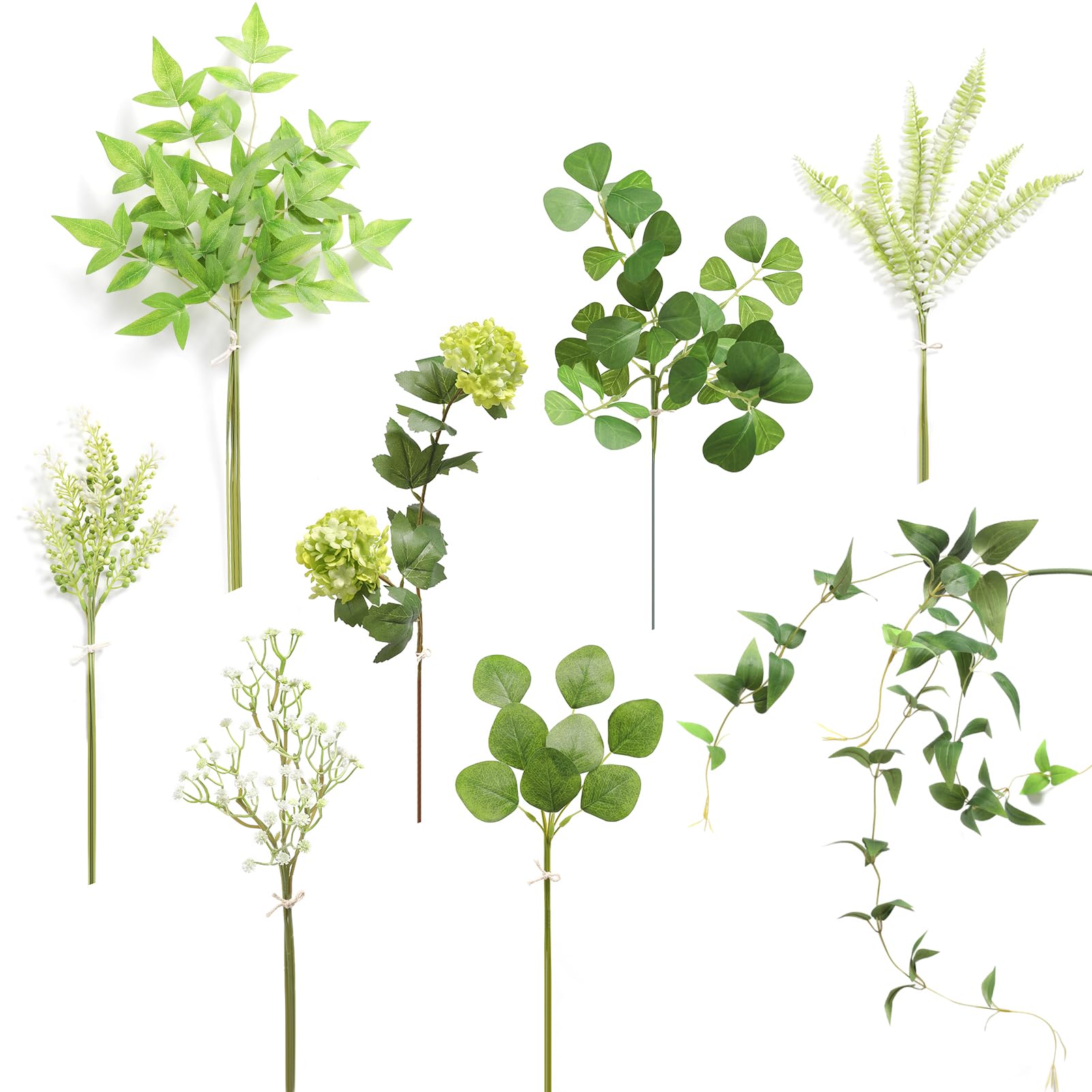 Serra Flora Artificial Greenery Stems Box Set,(Pack of 37pcs) with 8 Kinds of Faux Pink Green Filler for DIY Bridal Bouquets Wedding Floral Arrangement Table Centerpieces