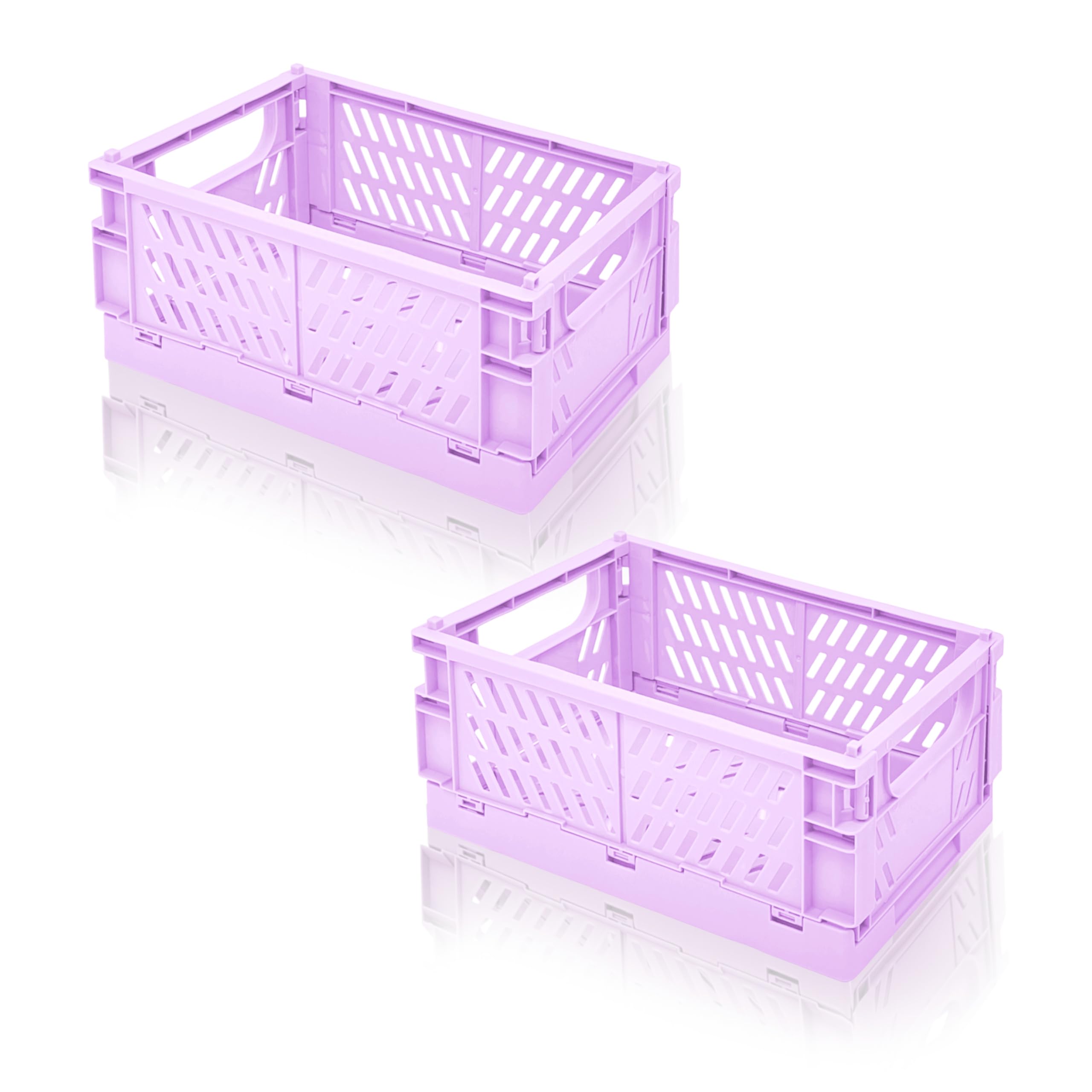 Daixers 2 Pack Mini Foldable Small Plastic Baskets for Organizing and Storage，Collapsible Storage Crates,Mini Bins for Home Kitchen Bedroom Bathroom Office (Purple, Large 10x6.5x4)