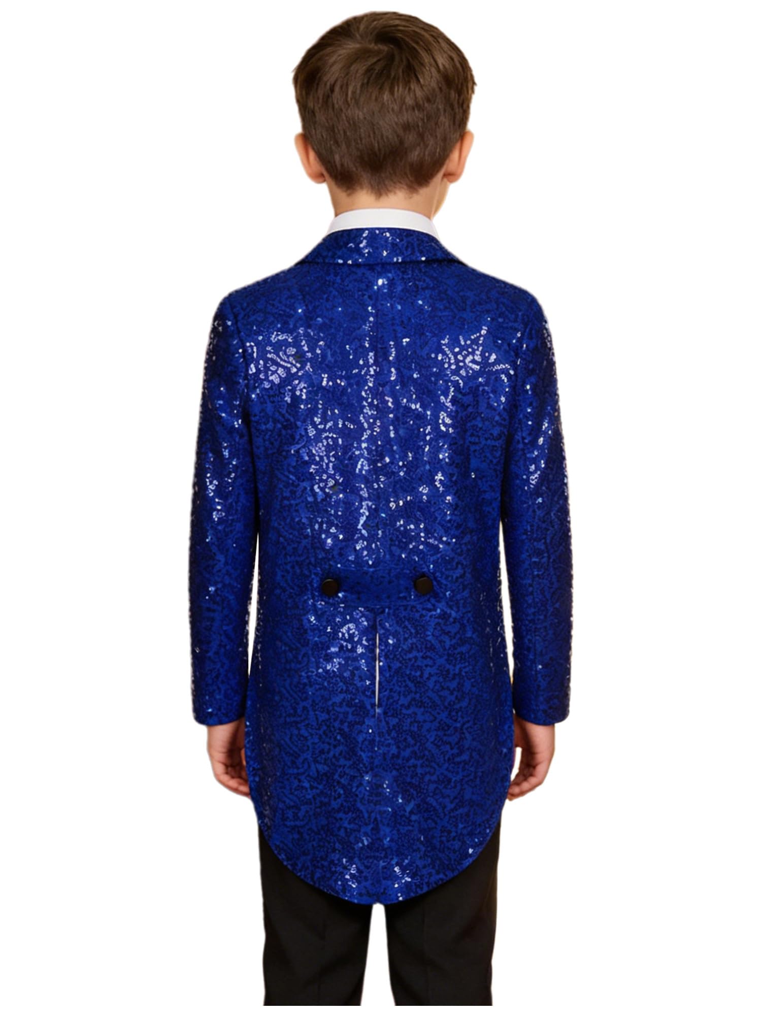 IEFIEL Esmoquin de Lentejuelas para Niño Chaqueta de Fiesta Vestir Formal de Boda Cóctel Chaqueta de Mago Disfraz de Fiesta Carnaval 5-16 Años Azul 13-14 años