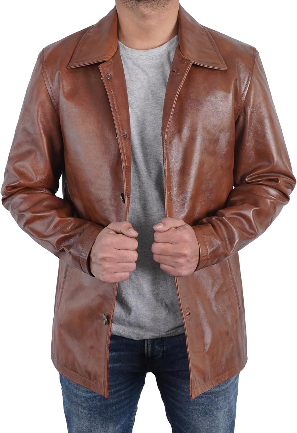 Hide & Seek Men’s Genuine Leather Trench Blazer – Vintage Classic Hunter Style Inspired by Paranormal Action TV Series