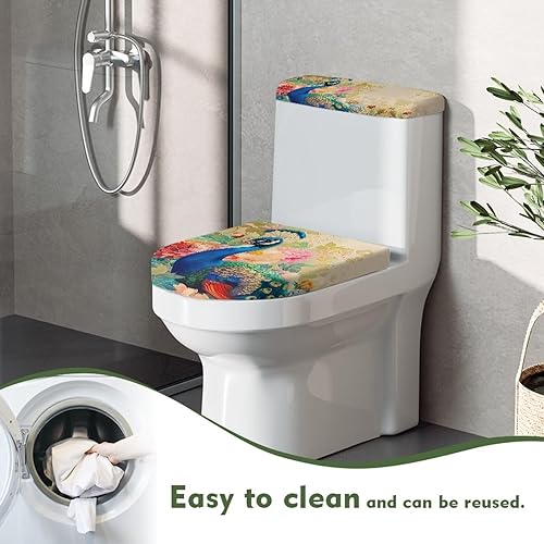 Miniatura 10 de Flashideas Juego de fundas de asiento para tapa de inodoro y tapa de tanque de muñeco de nieve de Navidad, lavable a máquina, súper suave, se adapta