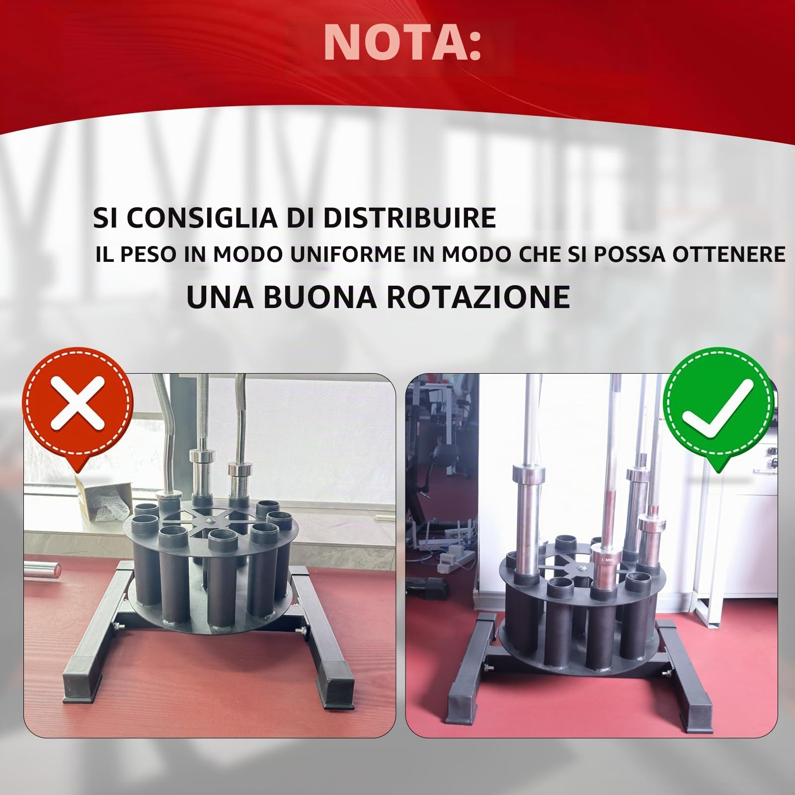 Supporto per rack per bilancieri Supporto verticale girevole per bilancieri Contiene 10 bilancieri Porta bilancieri per palestra Adatto a bilancieri olimpici da 2 pollici, barre per curl