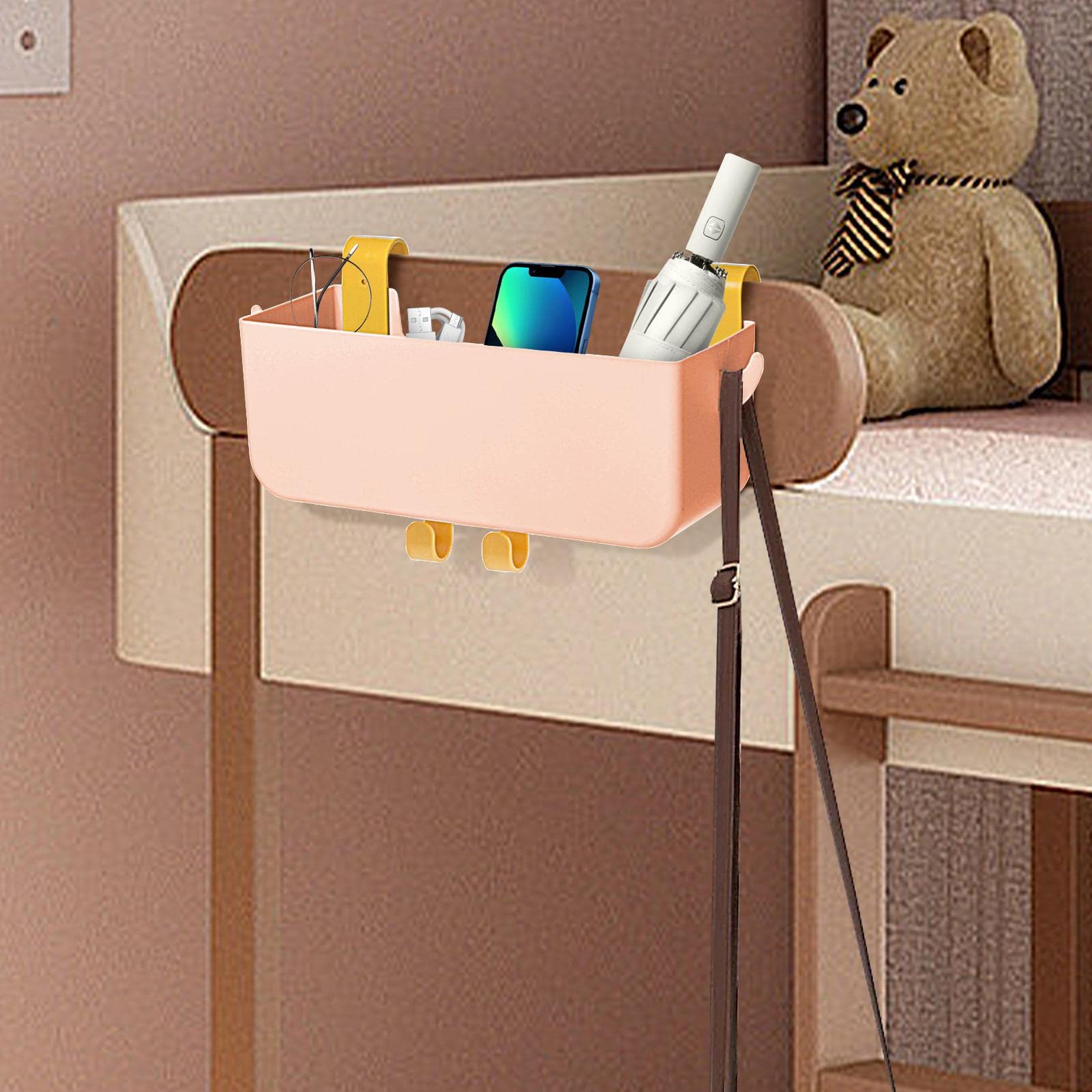 Joyseedi Bedorganizer om op te hangen met haken, opbergmand, slaapzaal, bed ophangen met 2 afneembare haken, hangende bed-opbergtas voor boeken, tijdschriften, speelgoed, mobiele telefoonheadset