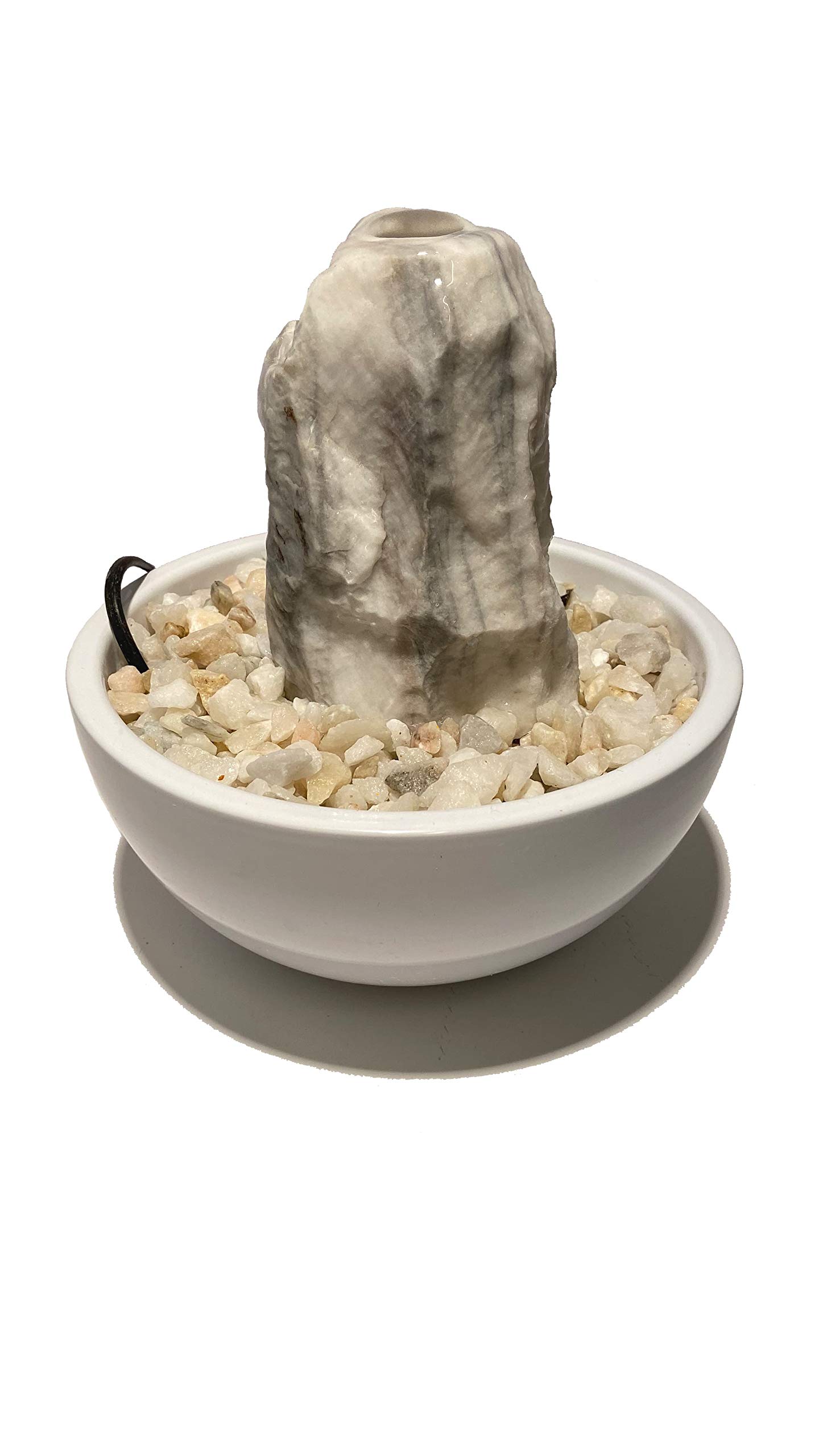 Troesters Brunnenwelt MS-02 Zimmerbrunnen, edler Marmor Quellstein, Kleiner Tischbrunnen für zu Hause (Weiß)