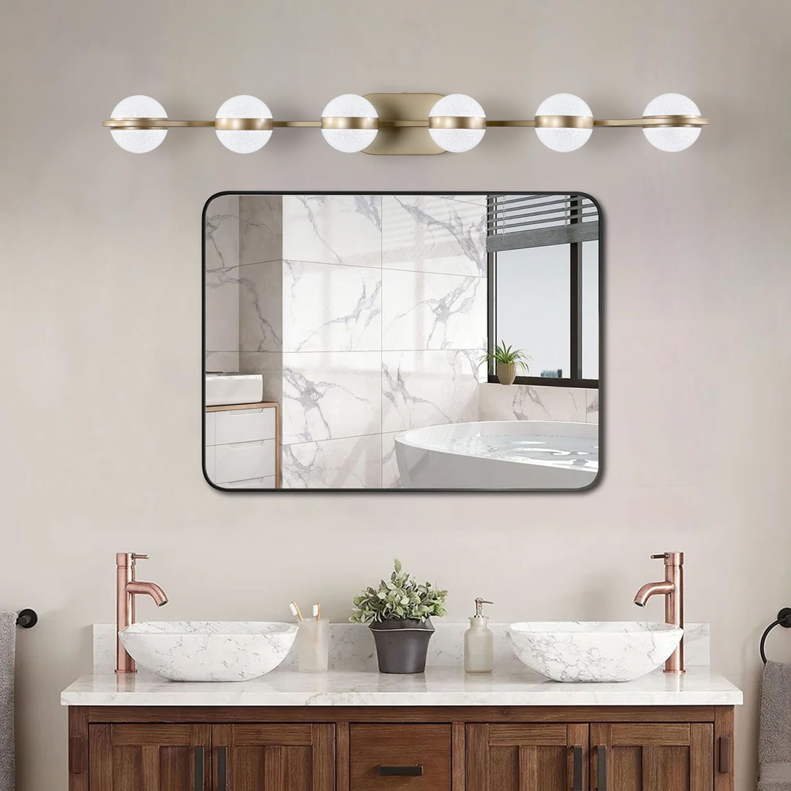 VDOQTLJT Elegant Modern LED Bathroom Vanity Light with 6 Bulbs Wall Mounted Fixture Acrylic Design in Champagne Gold