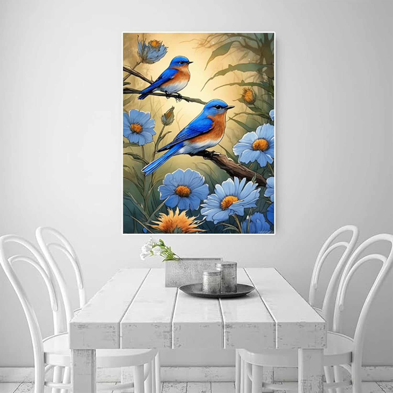 HMDIIMGE Eastern Bluebird Diamond Painting Kits, Diamond Painting Painting for Beginners, 5D Diamond Crystal Process, Wall Theatre Decor or Birthday Gift Giving Chritmas Decor 12x16 inch