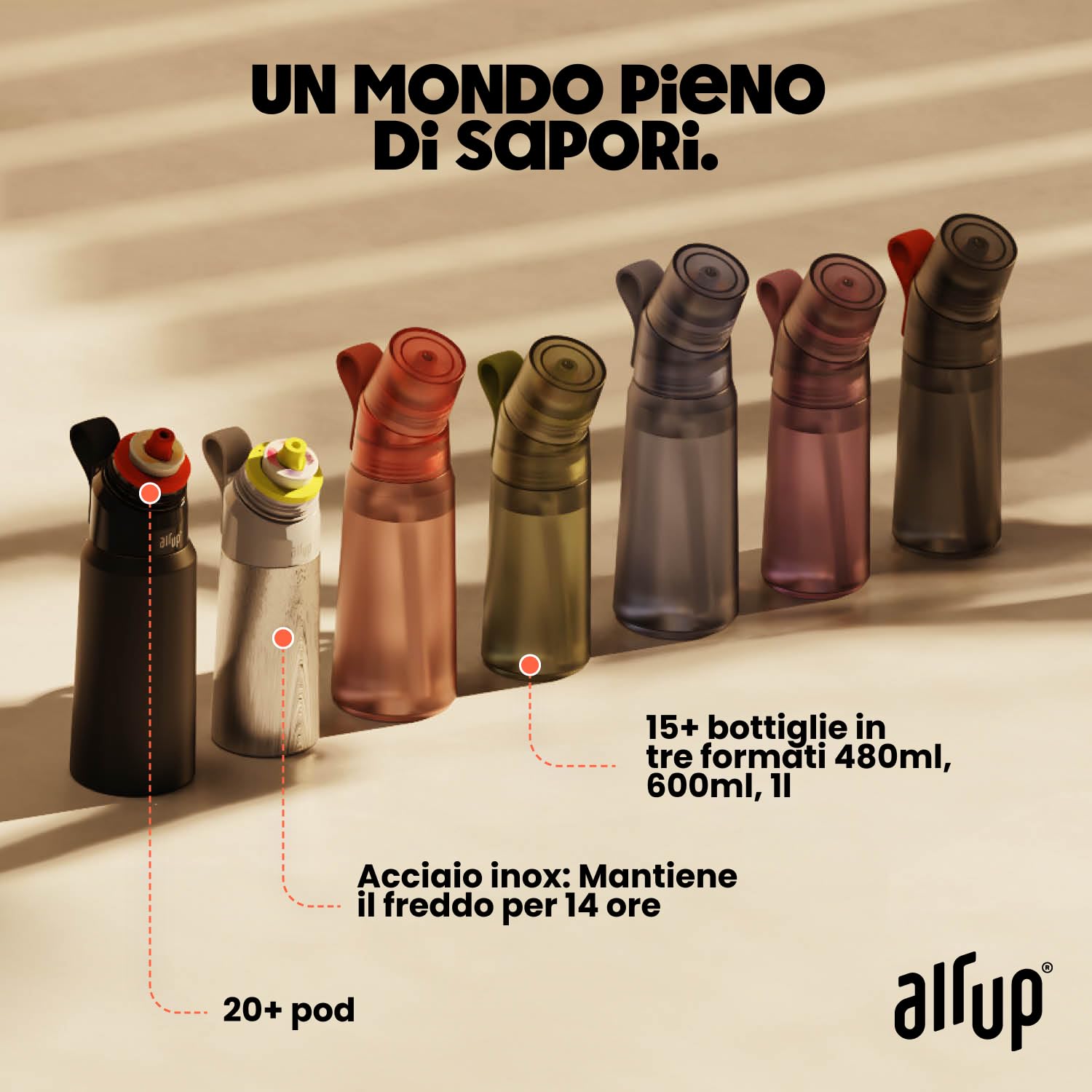 air up® Pods 5 gusti nel set di prova Fantastic Flips | Capsule aromatiche per 25 litri d'acqua con gusto senza zucchero Cola, Anguria, Virgin Mojito, Pesca, Ananas | per bottiglie air up®