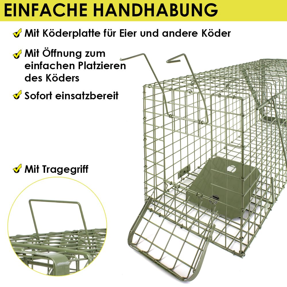 Petigi Lebendfalle Grün Drahtfalle Marder Lebend Wiesel Garten Kaninchen Abwehr Umsiedeln Falle Haus Zubehör Ratte Vertreiben Dachboden Rattenfalle 105 x 34 x 42 cm