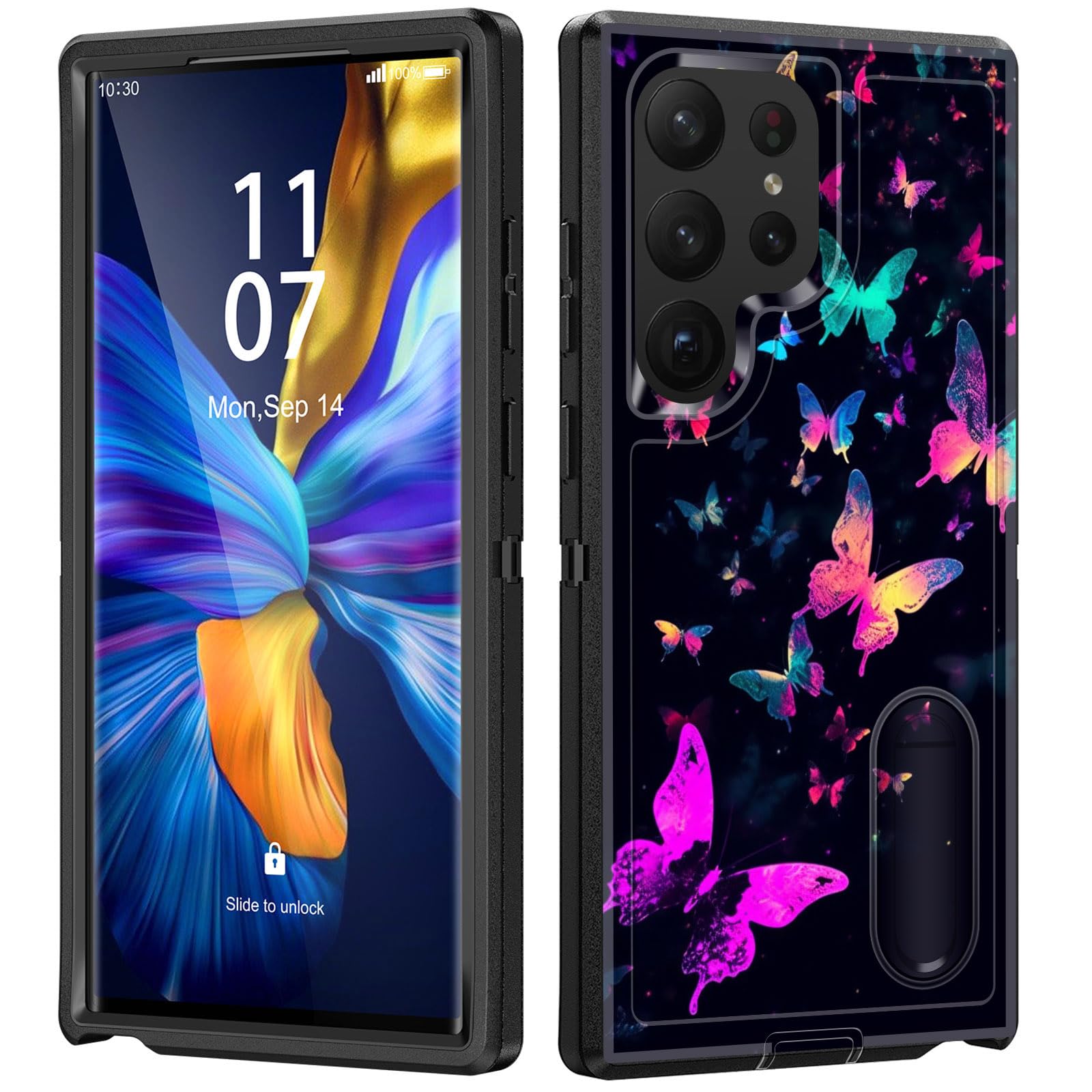 BFUKVOU for Galaxy S23 Ultra Case with Built in Kickstand,Shockproof/Dustproof/Drop Proof 3-Layer Military Grade Protective Cover for Samsung Galaxy