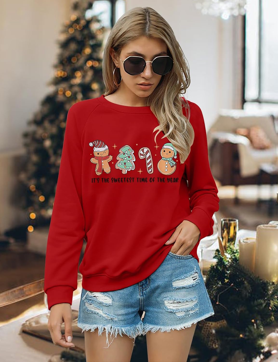 FRYAID Christmas Shirt Women Funny Gingerbread Graphic Sweatshirts Merry Christmas Long Sleeve shirts Casual Pullover Tops - Image 2