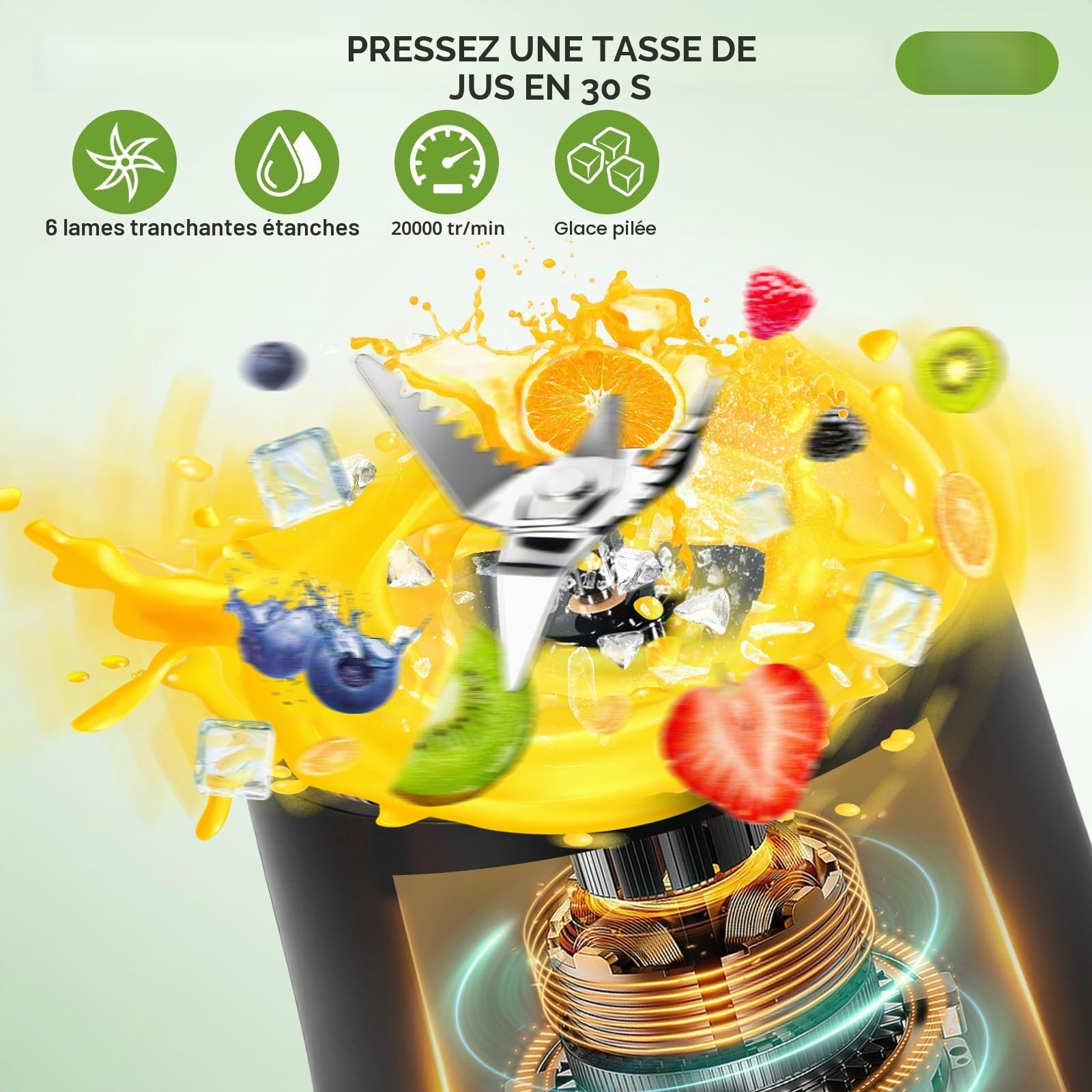 Smoothie Maker to go Blender Portable 700 ml 6000 mAh Fonction Autonettoyante Avec 6 Lames Tranchantes et Brosse de Nettoyage Convient pour la Préparation de jus et de Milkshake Noir