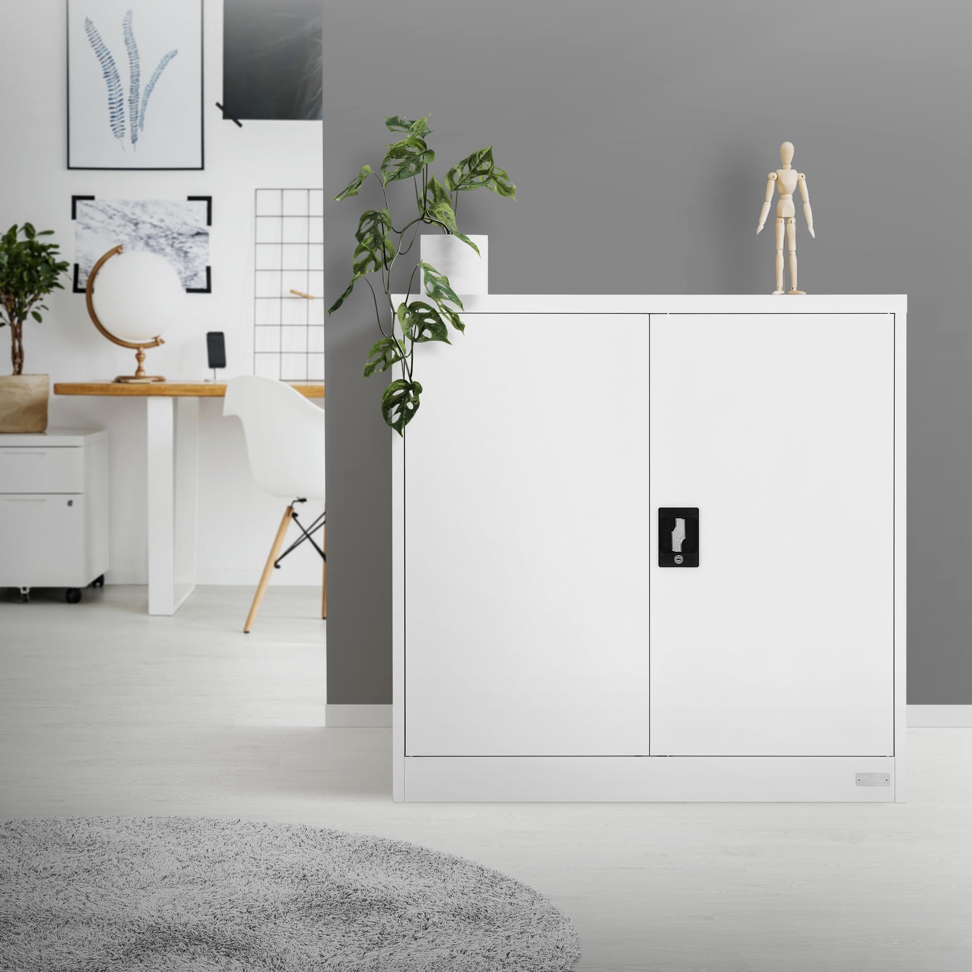 ML-Design Armadio per Archiviazione con Serratura Bianco 90x40x90 cm Acciaio Schedario 2 Ripiani Regolabili in Altezza Armadio per Ufficio a 2 Ante Mobiletto Portadocumenti Armadietto