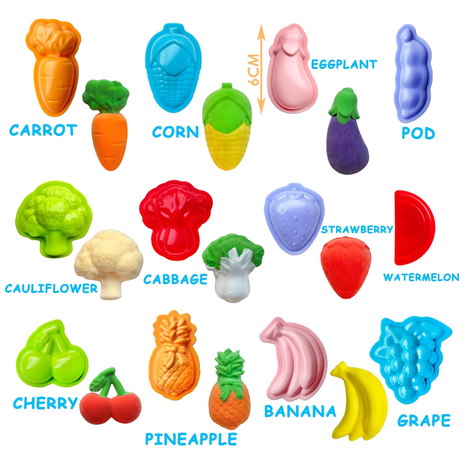 VAIYNWOM Pasta da Modellare per Plastilina, 47 Pezzi Formine Utensili per Plastilina Forme Forbici Mattarello Stampi per Ortaggi Frutta e Dinosauro Animale, Tappetino