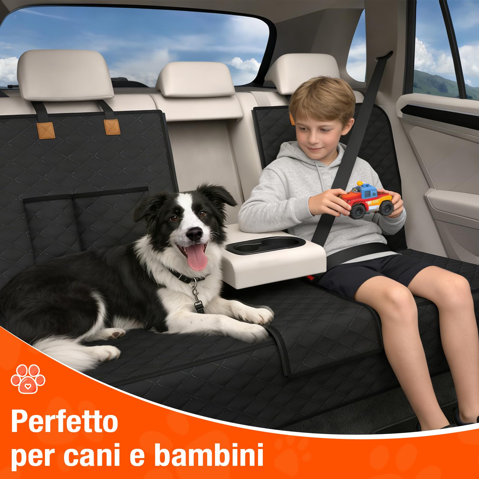 Coprisedile Auto per Aani Sedile Posteriore Dell'Auto, Antiscivolo, Impermeabile, 136 x 45 cm, Antigraffio, con Isofix, Compatibile con La Maggior Parte Delle Auto, SUV e Camion (Nero)