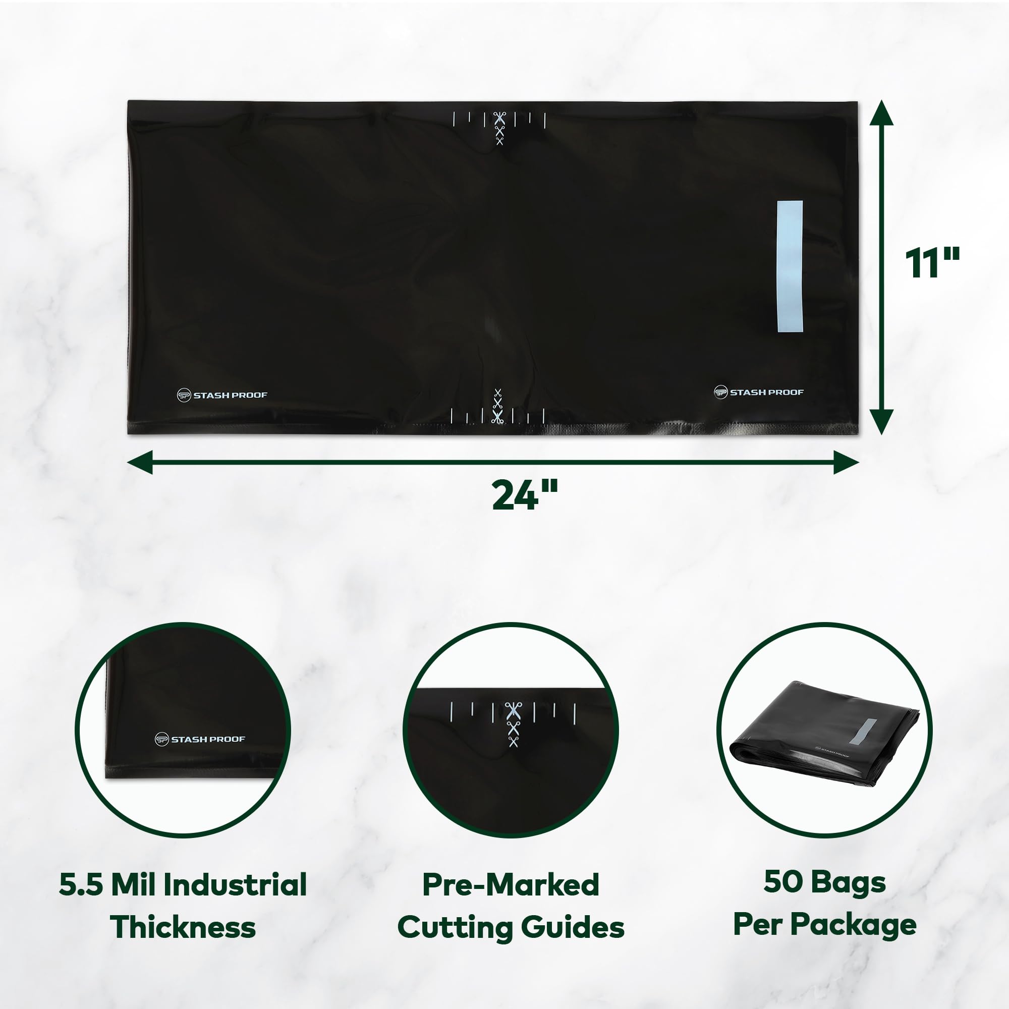 Bolsas de sellado al vacío de 11 x 24 pulgadas (50 unidades) 5.5 mil (negro y negro) – Libre de BPA de grado comercial para almacenamiento, Sous Vide, y bolsa selladora de preparación de