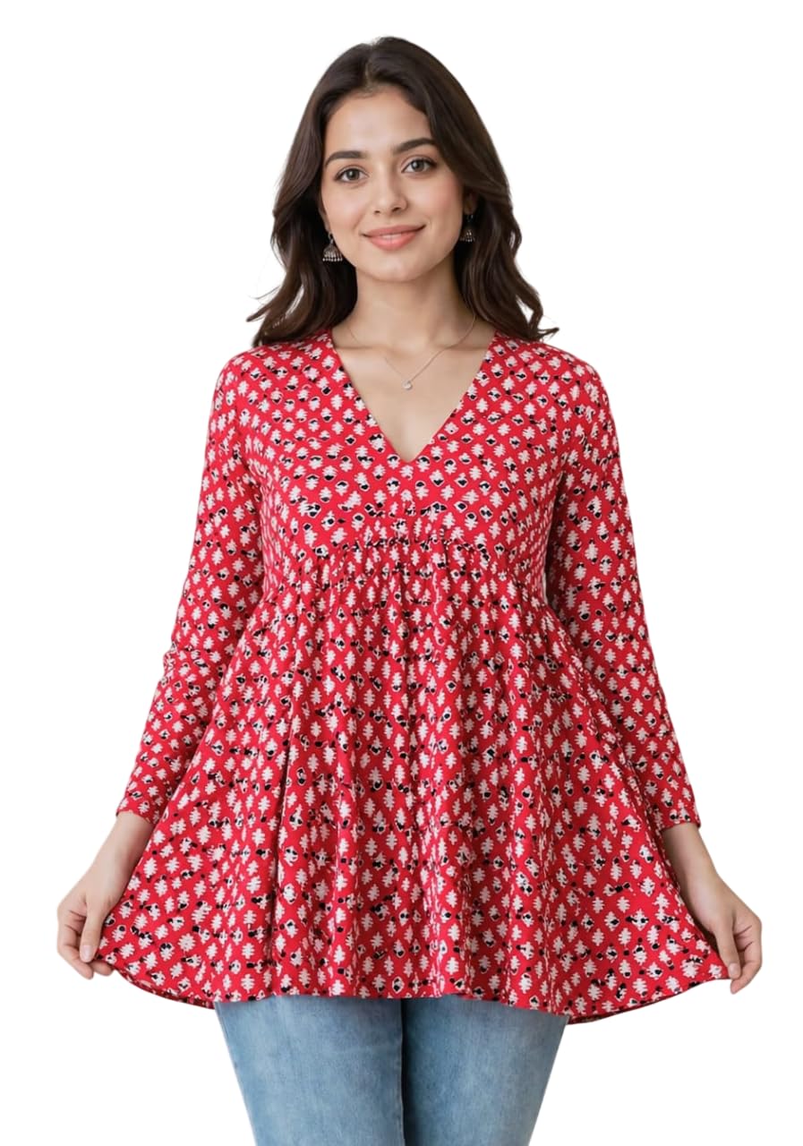 Women's Pink Short Kurti, Staright fit, Casual wear,Casual Ethnic Top | Square Neck Full Sleeve Kurta Office College-picture-42