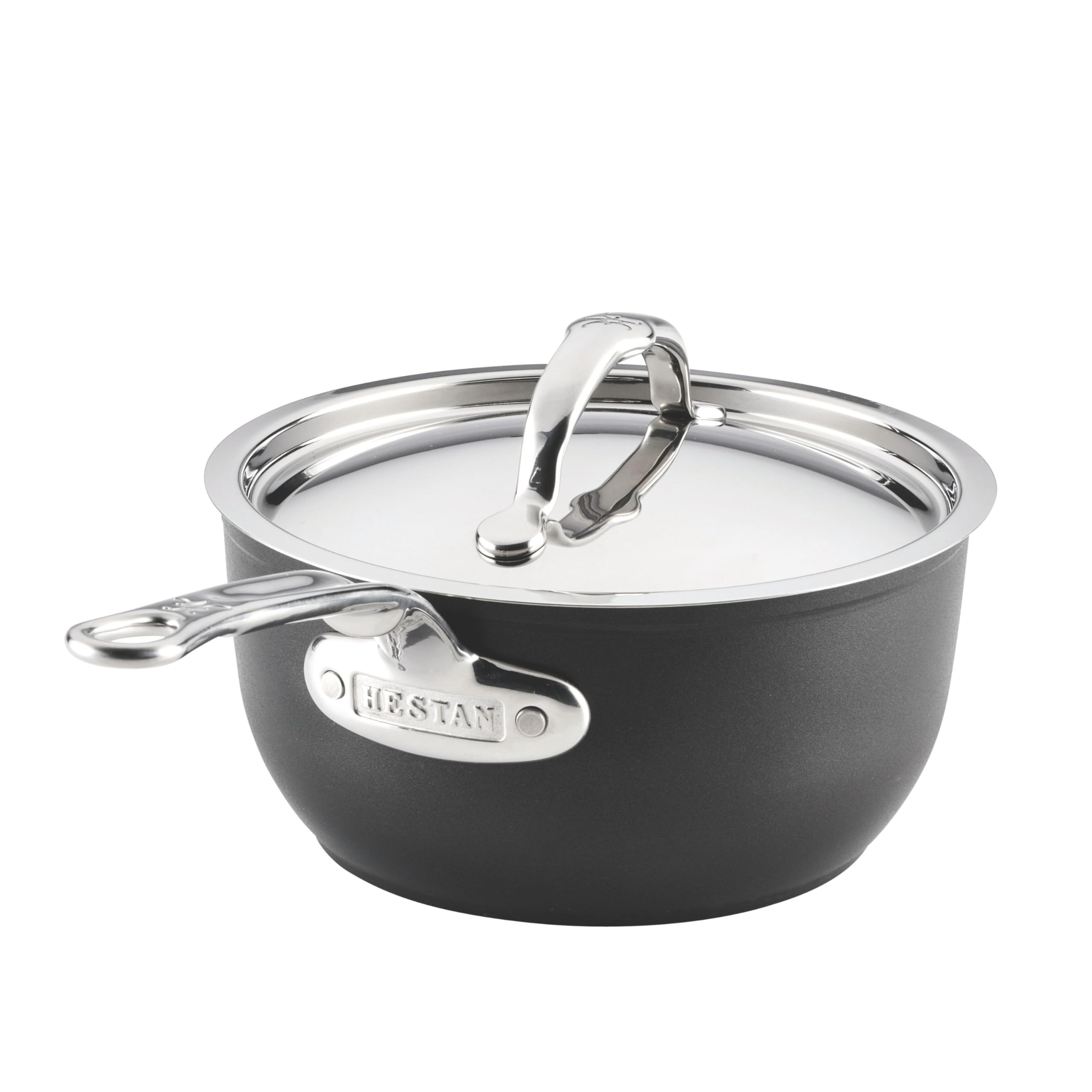 TITUM Fusion 2 Quart Nonstick Saucepan with Lid by Hestan – 2 Quarts, Stainless Steel, Charcoal, Model 19588