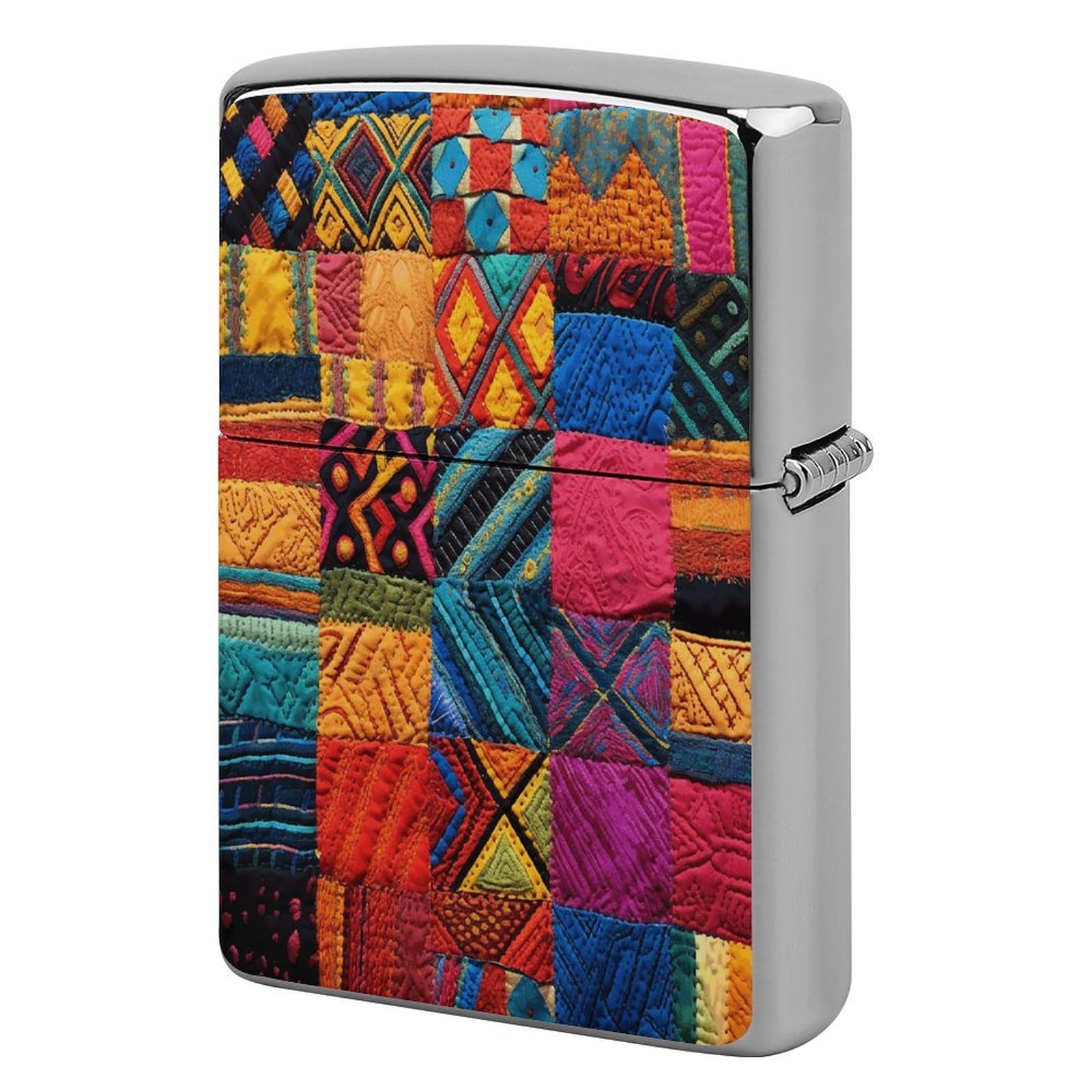 Fekiloot Style Multicolor Quilt Lighter Case Cover Metal Lighter Case