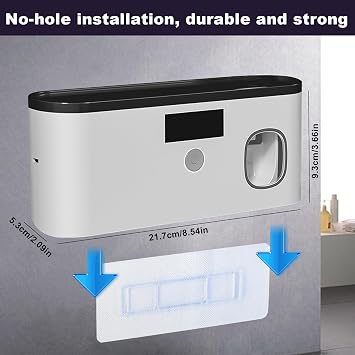 Toothbrush Holders for Bathrooms, Toothbrush Holder Wall Mounted with Toothpaste Dispenser, Rechargeable Cordless Wall Mounted Tooth Brushing Holder and Bathroom Accessories (Black Gray)