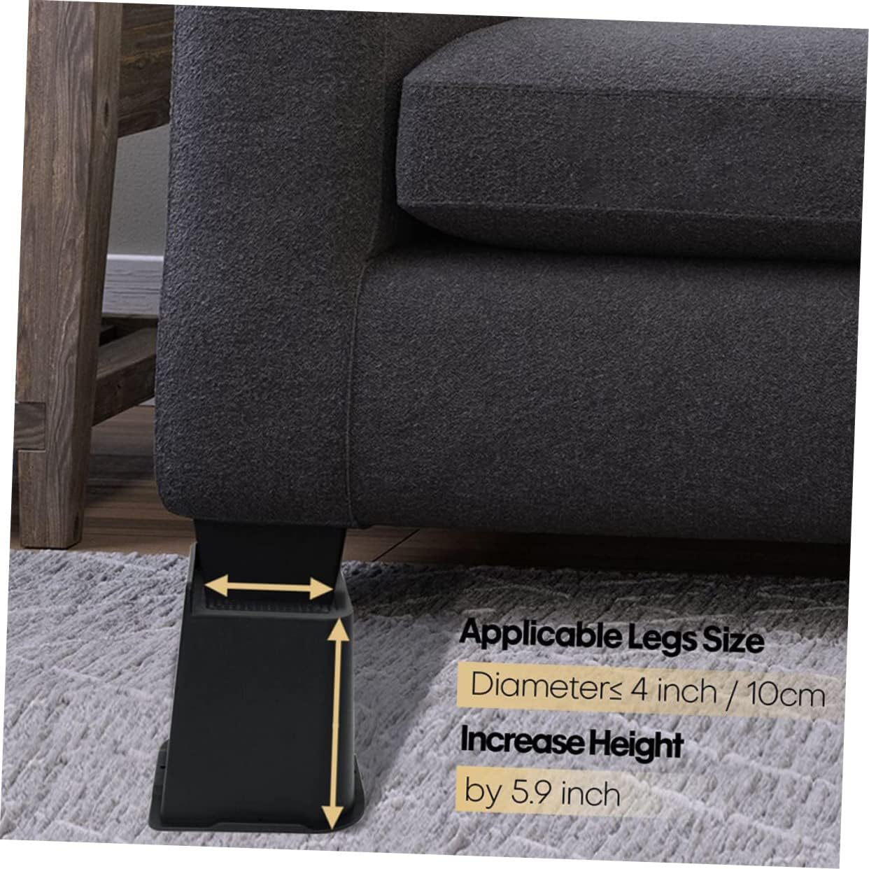 4pcs Bed Foot Risers Anti-Skid Furniture Leg Elevators Heavy Duty Furniture Risers for Tables Sofas and Chairs Lightweight Rubber Design for Home Use