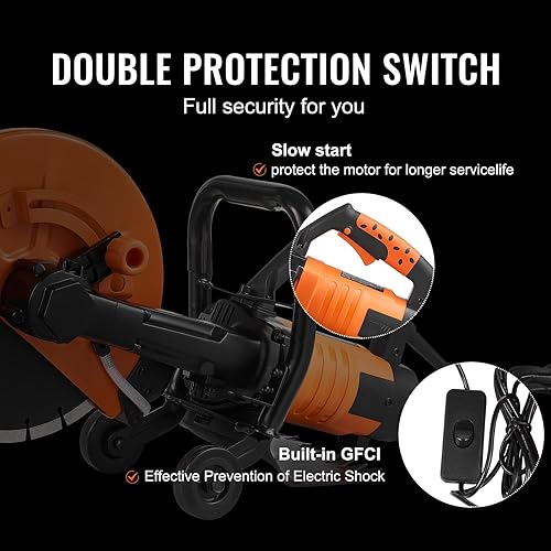 Miniatura 5 de VEVOR Sierra eléctrica para hormigón, 12 pulgadas, 1800 W 15 A, cortadora de sierra circular con profundidad de corte ajustable máx. de 4.5