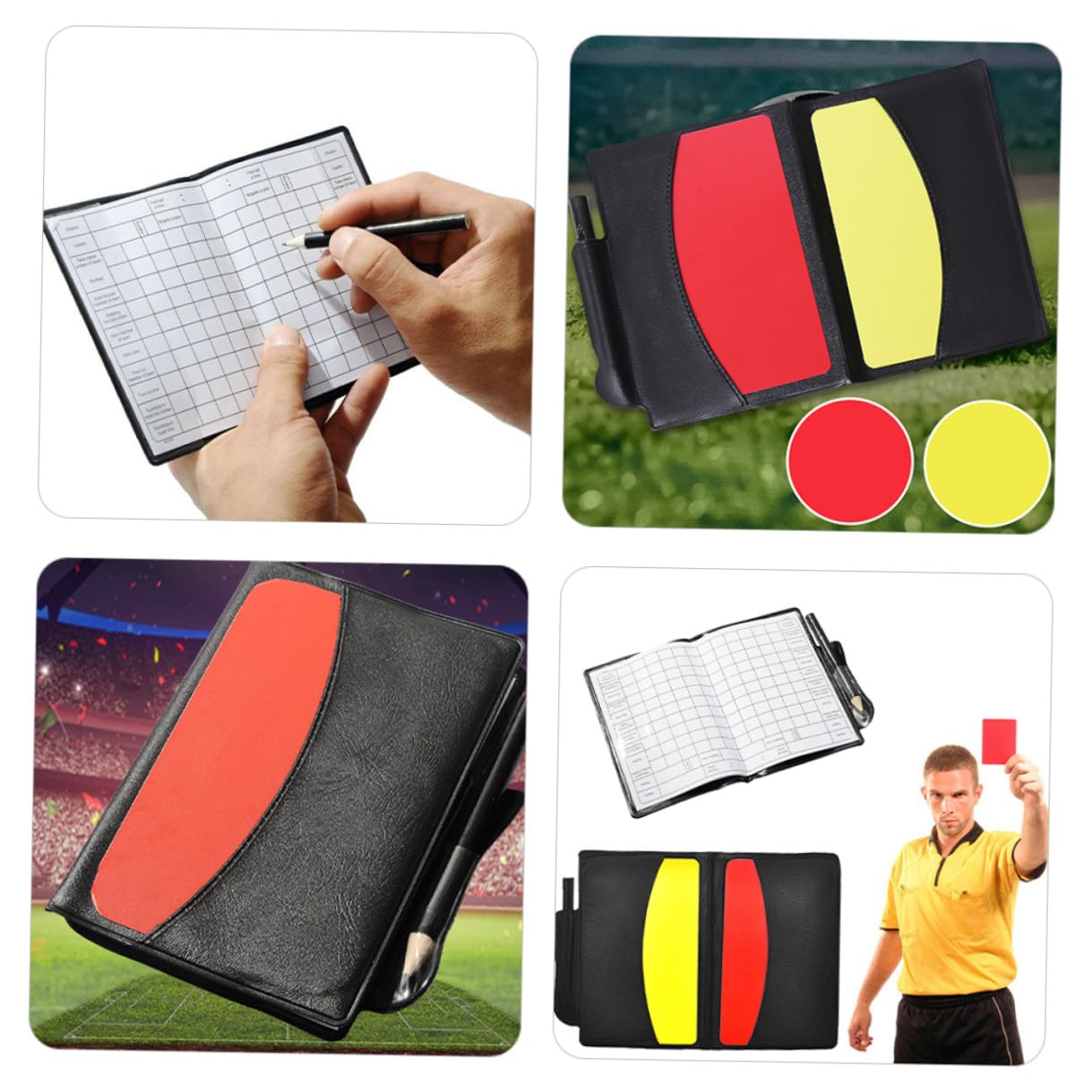 Healeved Kit Completo Arbitro Calcio con Carte Rosse e Gialle in PVC Resistenti, Fischietto in Metallo Multifunzione per Partite di Rugby e Giochi con Palla