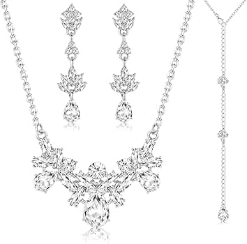 Set Gioielli Sposa Cristallo - Collana, Bracciale E Orecchini A Goccia Per Cerimonia - Foto 4