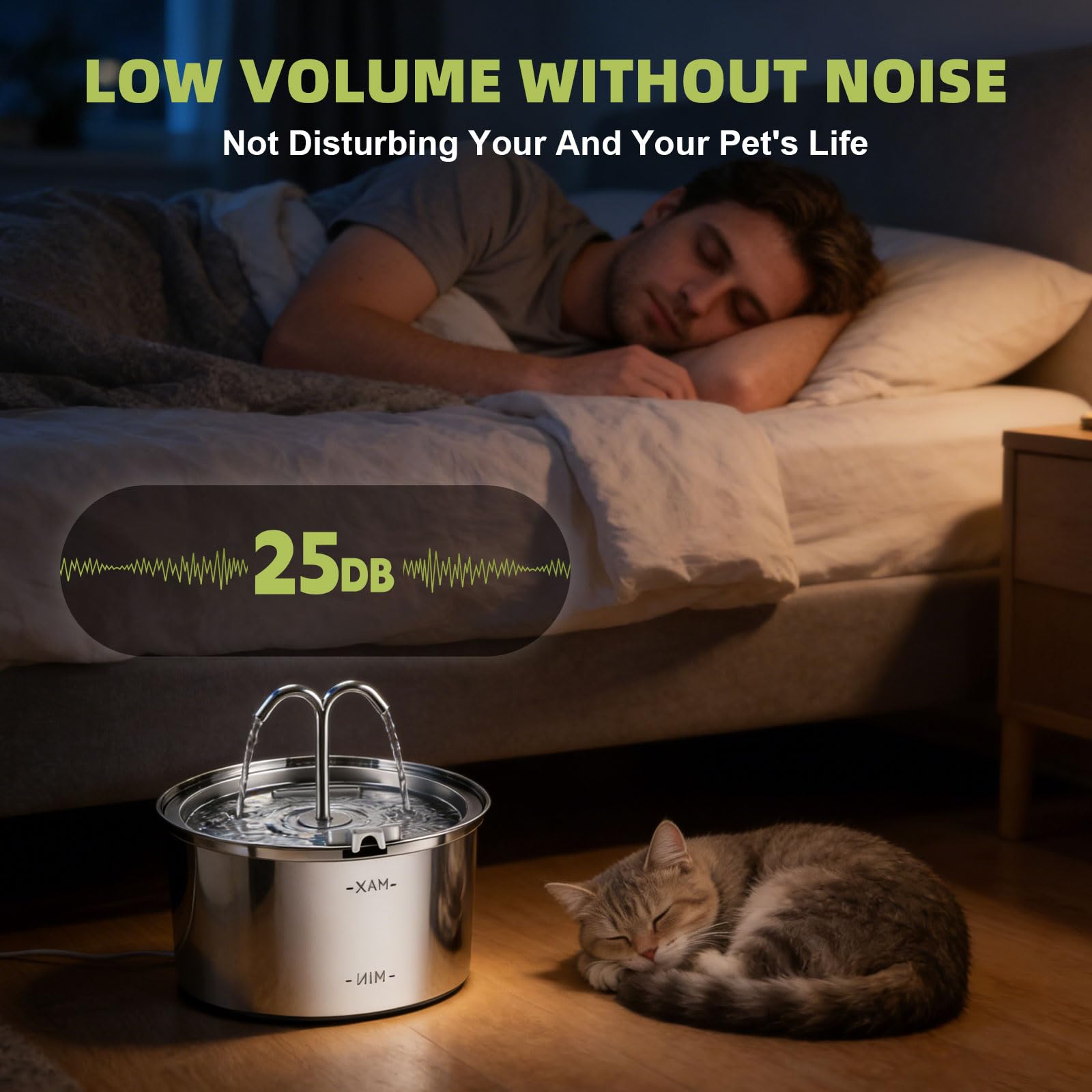 Fontanella per Gatti Acciaio Inox, 3.2L Fontana per Gatti, Silenziosa Automatico Fontanelle, Fontanella Acqua Gatto con 1 Filtro e 1 Spugna per cani