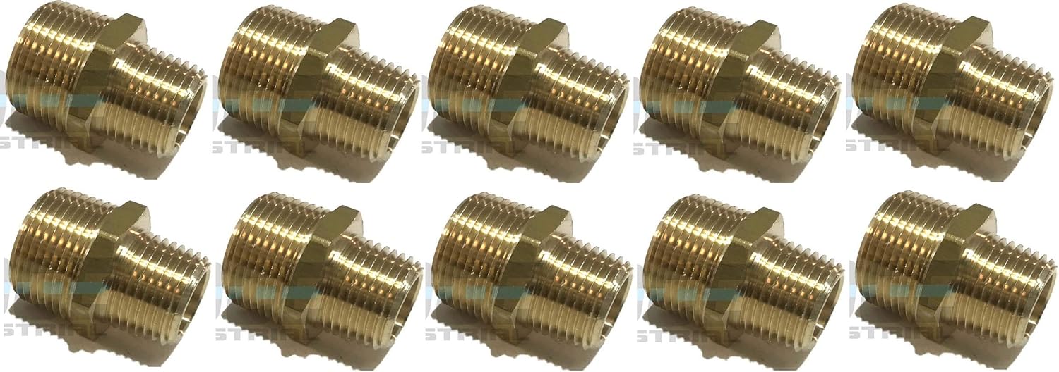 Brass REDUCING HEX Nipple 3/4" x 1/2" Male NPT MNPT Fuel/AIR/Water/Oil/Gas WOG (Qty 01)