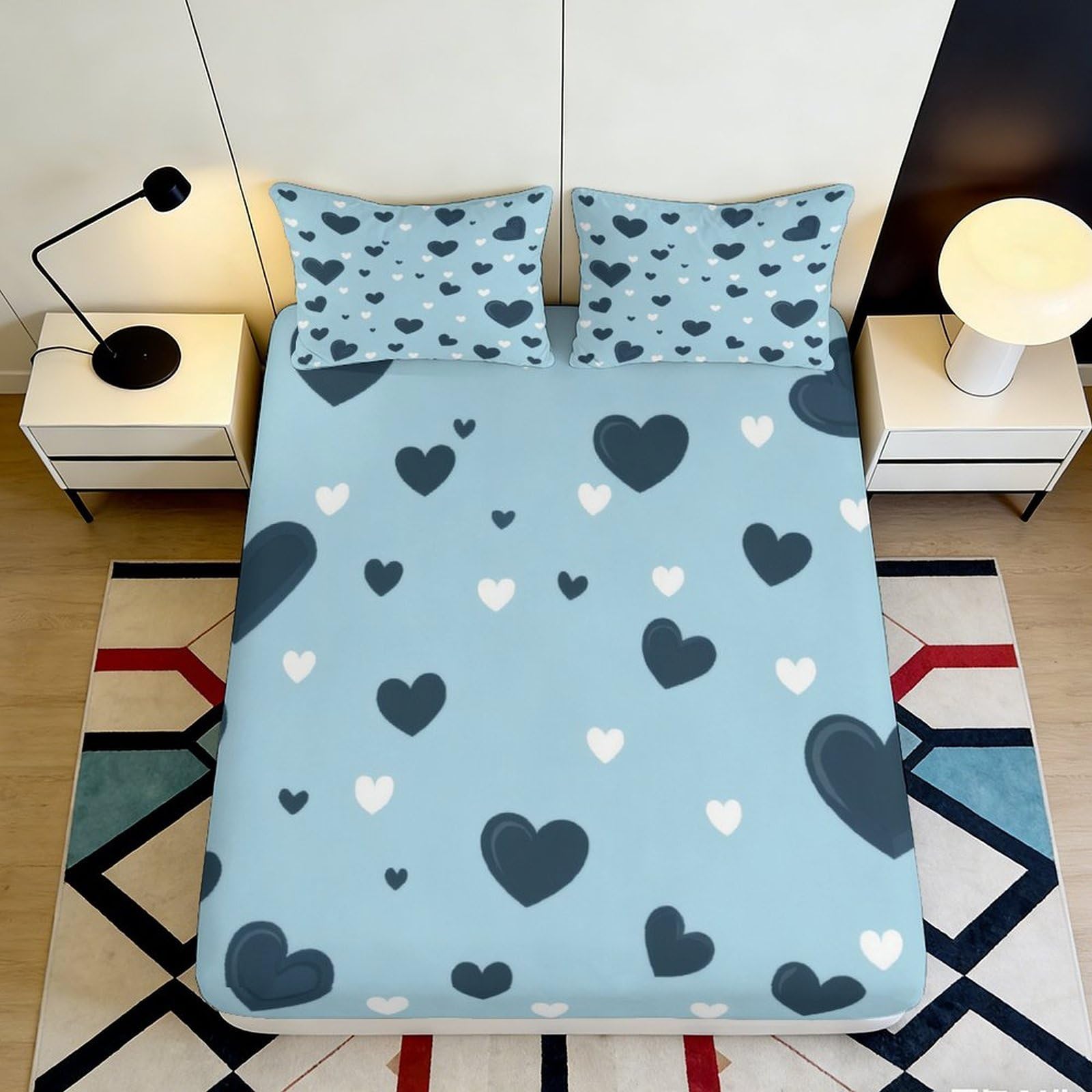 3D Printed Heart Pattern Fitted Sheet Microfiber Deep Pocket Bedroom Bedding Heart Mattress Fitted Cover for Adults Teens 200x200x25cm 90x200x25cm